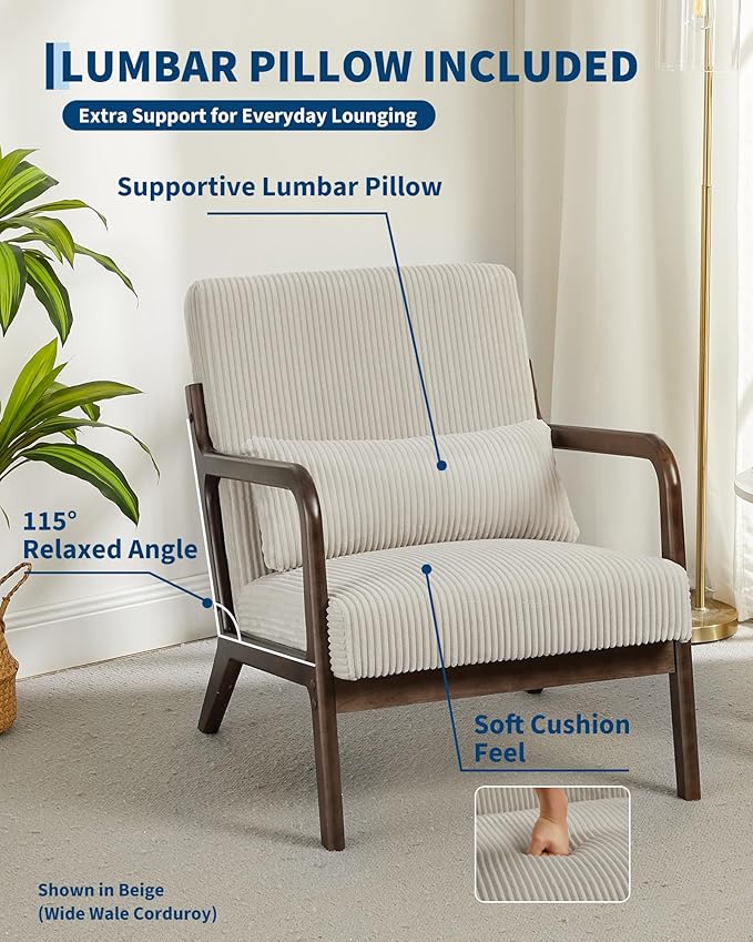 Garvee Mid-Century Accent Chair Set of 2, Cozy Reading Chair, Modern Lounge