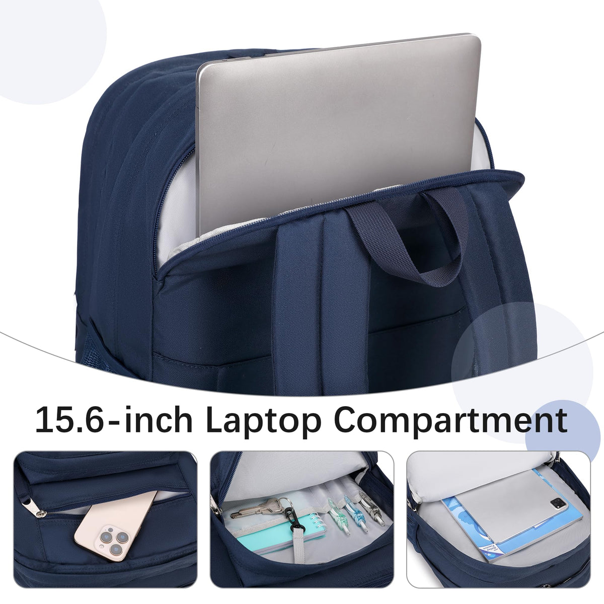 abshoo 34L Big Student Backpack for School Water Resistant Lightweight College Bookbag Travel Backpack (Navy)