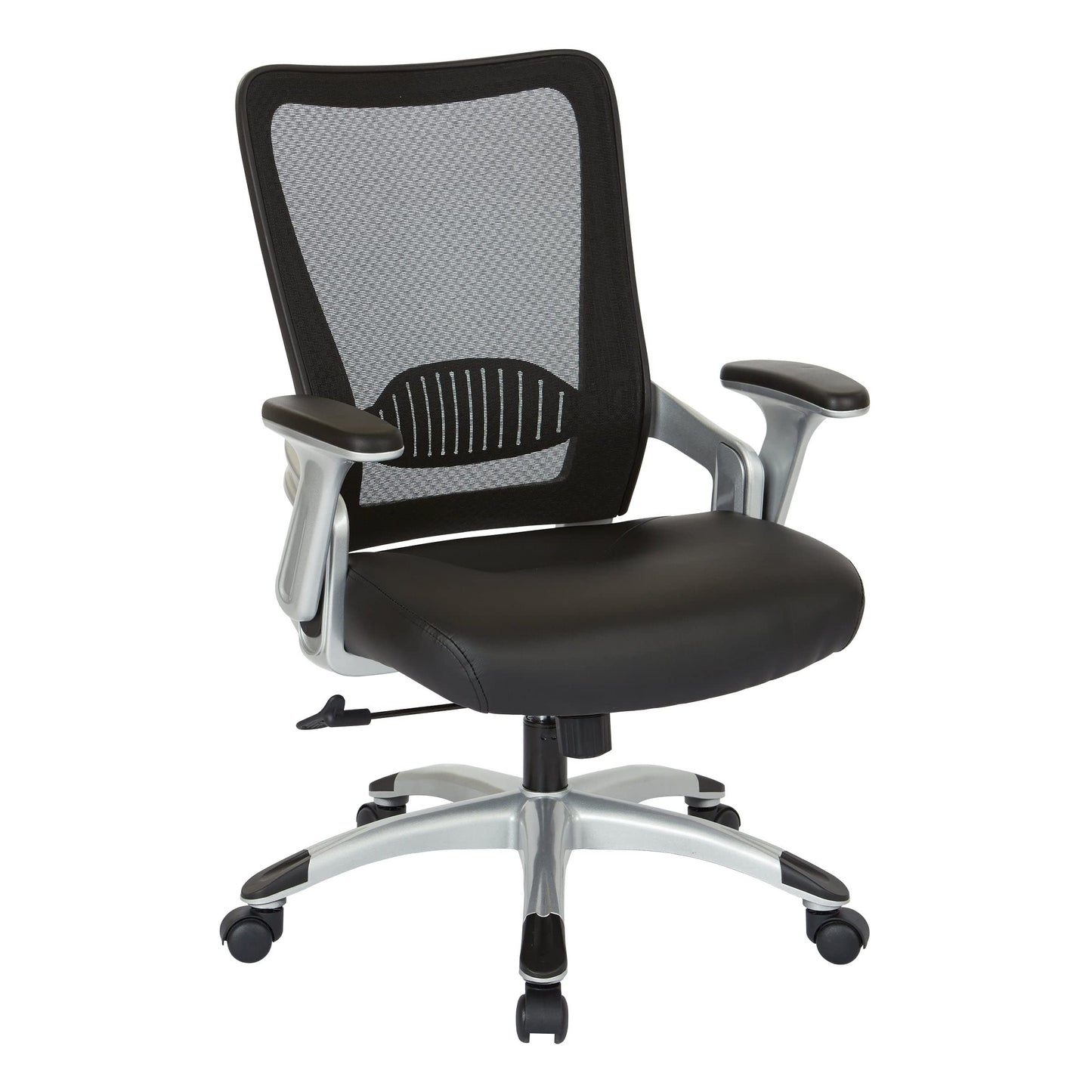 Office Star EMH Series Screen Back Adjustable Office Desk Chair with Built-in Lumbar Support and Padded Flip Arms, Black Bonded Leather