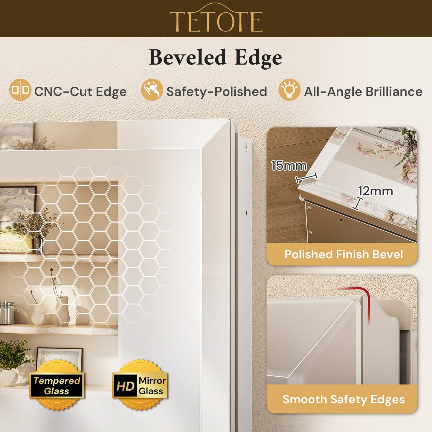 TETOTE 48 x 26 Medicine Cabinet with Tempered Beveled MirrorSilverVanity Mirror with Storage Aluminum Cabinet DTC Hinges, Stepless Adjustable Shelves, Recessed/Surface-Mounted