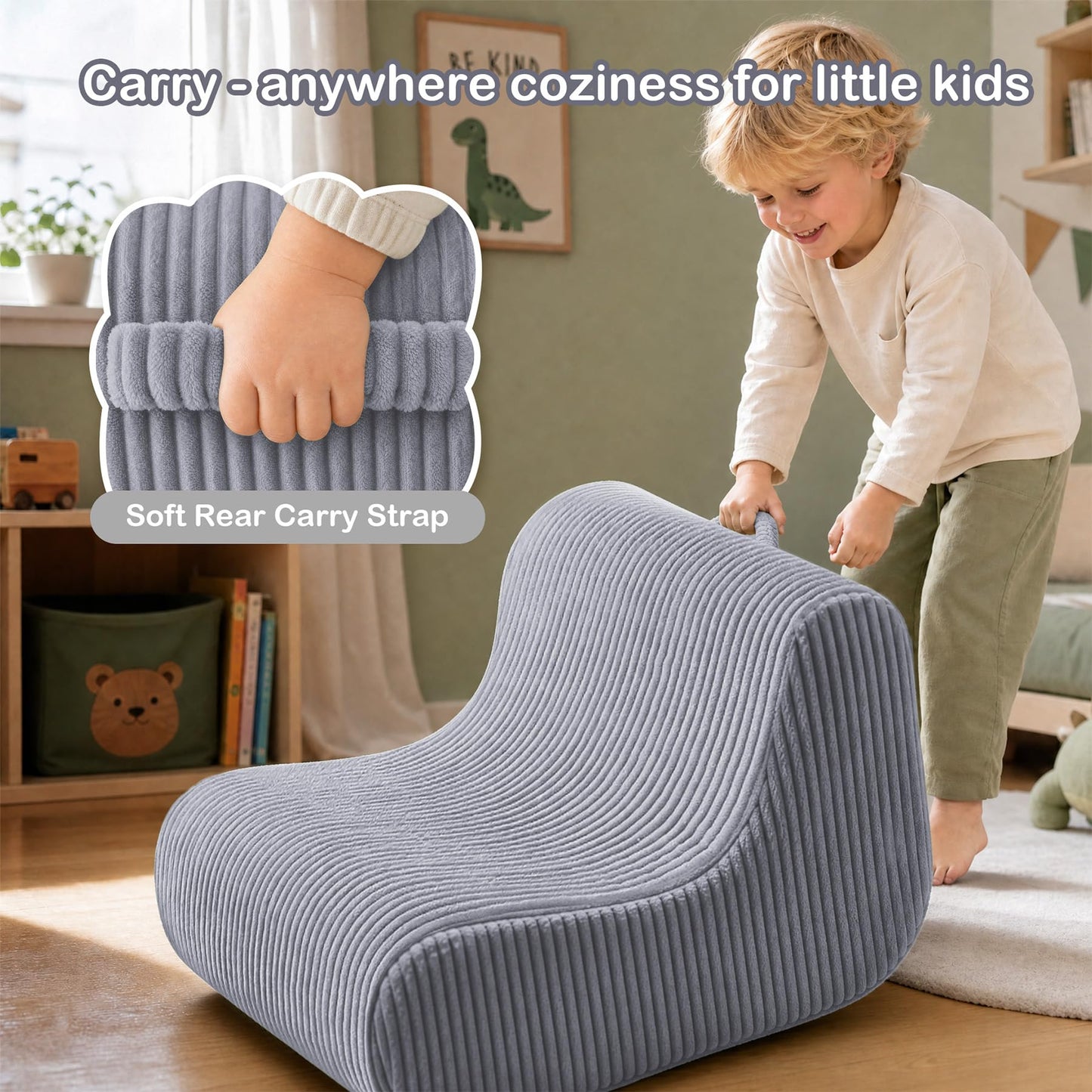 DAICO Kids Bean Bag Chair Ultra-Soft Toddler Bean Bag Sofa with Handle, Small Toddler Reading Chairs Comfy Lazy Lounger Foam for Playroom or Bedroom - Birthday Gift for Boys and Girls, Grey