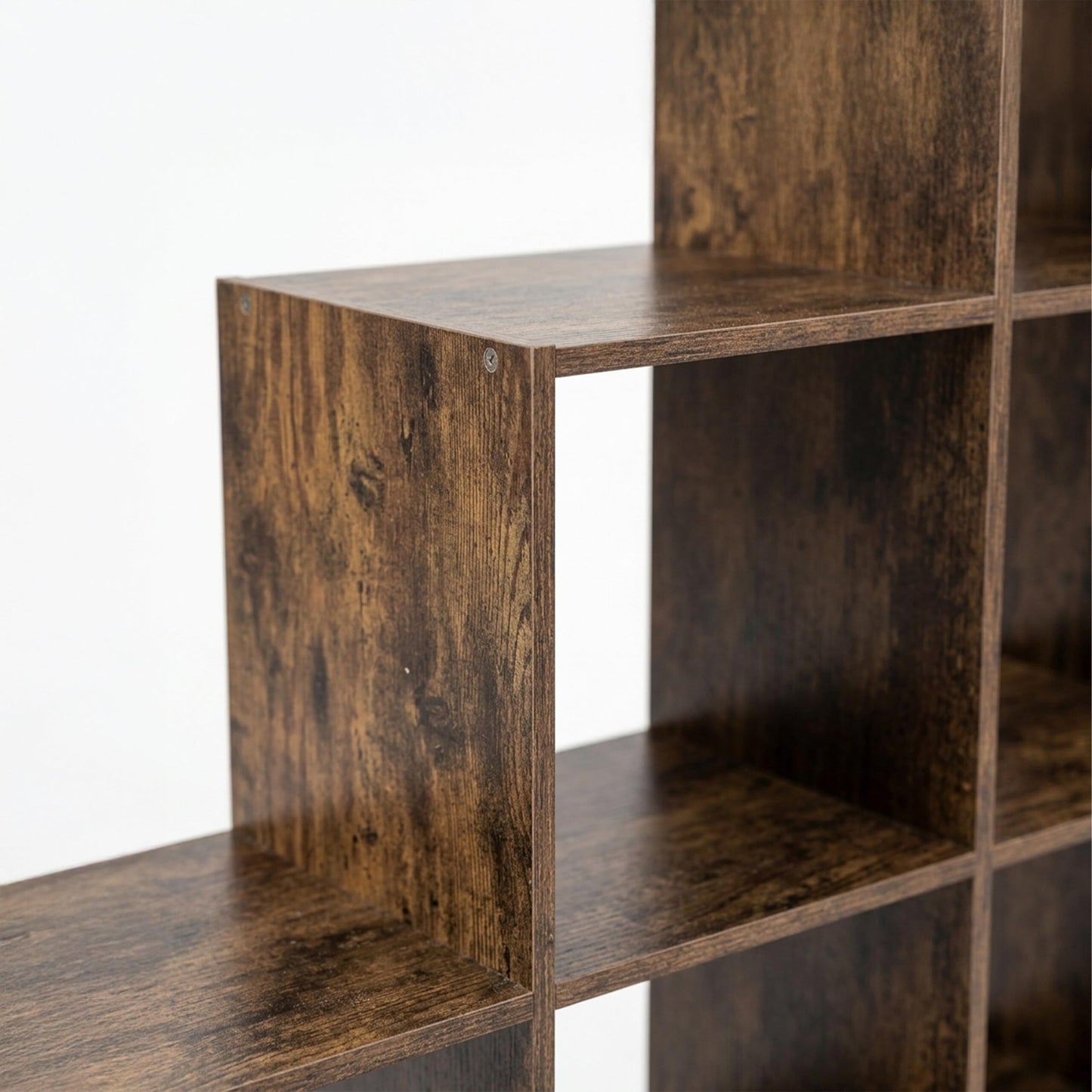 Relaxdays stepped shelf, 6 shelves, HxWxD 97.5 x 97.5 x 29 cm, under-eaves living room bookcase, vintage brown