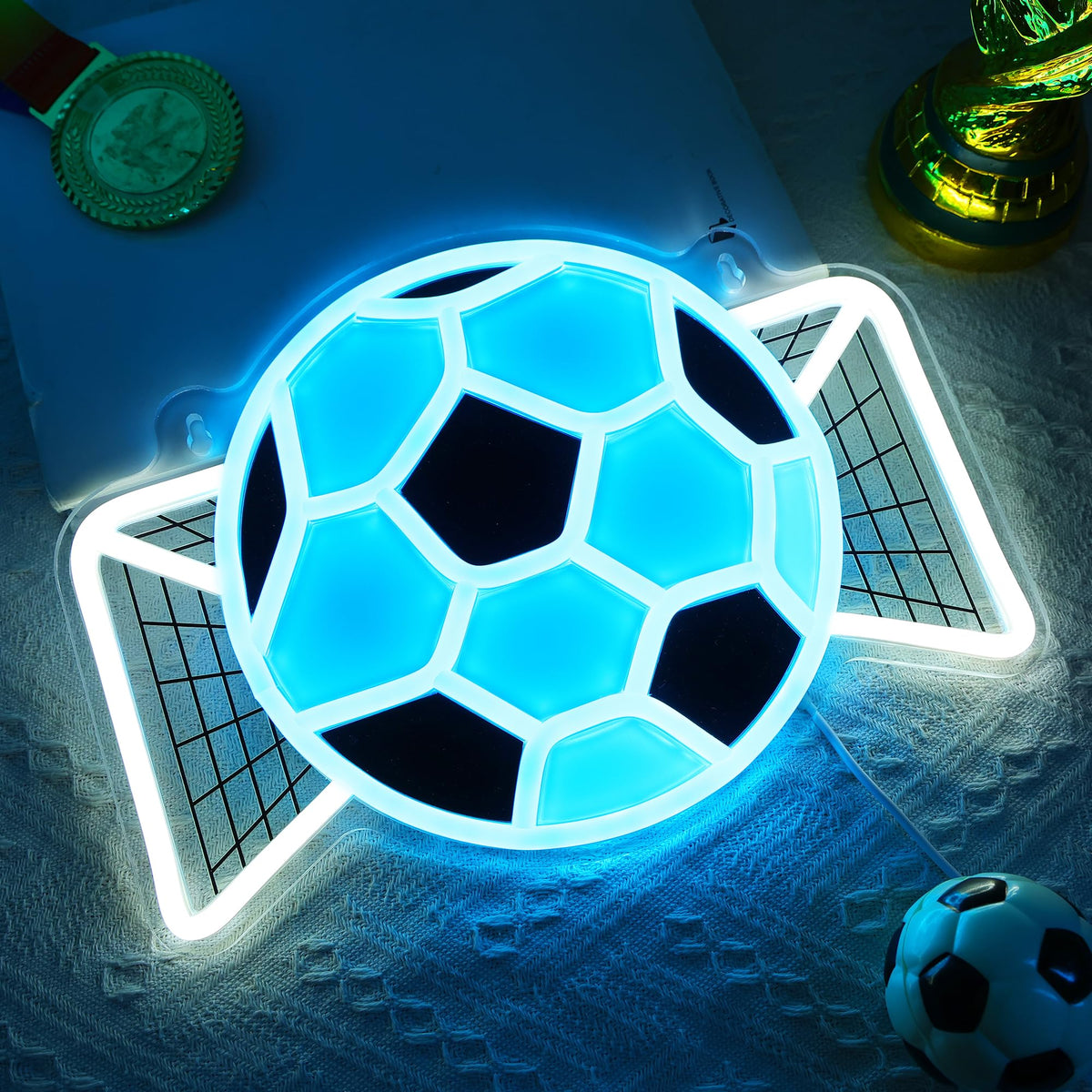 Okayera Soccer Neon Sign, Dimmable Football LED Lamp for Wall Decor, Light up Sports Sign for Bedroom Playroom Man Cave Club Party College Dorm Decor, Cool Teenager Boy Kid Birthday Holiday Xmas Gifts