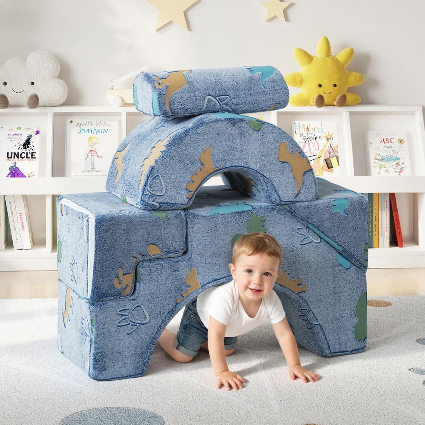 MeMoreCool Foam Climbing Toddler Couch, Modular Kids Sofa with Slide & Stair, Convertible Baby Couch for Playroom, Sectional Furniture for Crawling, Climbing, and Kids’ Play