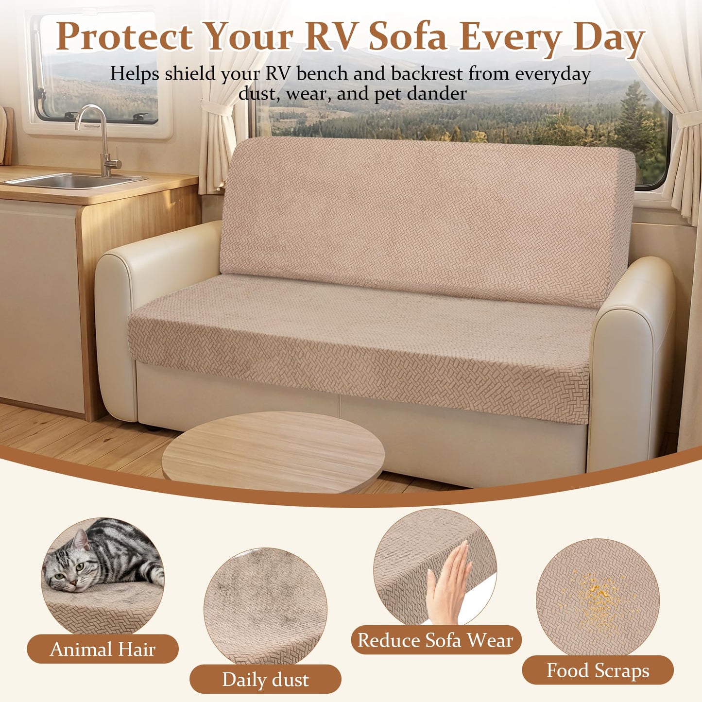 Deerdtride RV Couch Covers for Sofa Bed - 2-Piece Stretchable Jackknife Sleeper Sofa Cover, RV Furniture Slipcover,Khaki