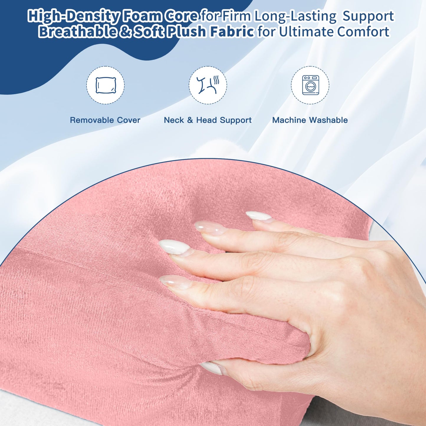 SCFOAMZAI Lash Pillow for Eyelash Extensions - Ergonomic Memory Foam Bed Pillow with Neck & Back Support, Removable Velvet Cover & Side Tool Pockets, Fits Lash Beds for Tech (Pink)