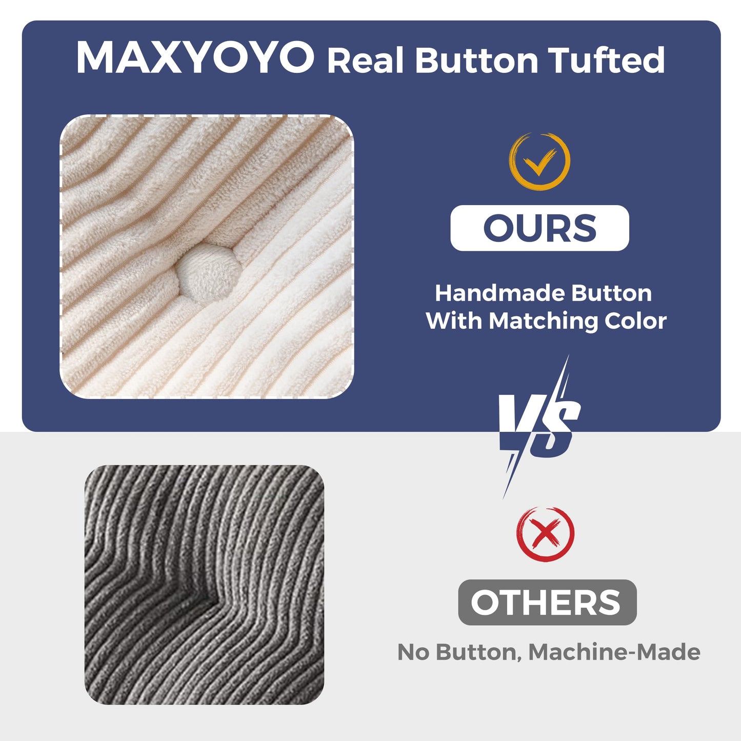 MAXYOYO 6" Futon Mattress Full Size, Tufted Futons Sofa Couch with Twisted Rope Design Edging, Thick Corded Fabric Floor Mattress for Adults, Shredded Foam Filling (Frame Not Included), Beige