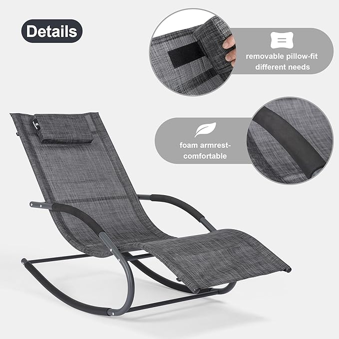 Outdoor Lounge Chairs with Removable Pillow, Pool Chaise Lounge Chairs Set of 2