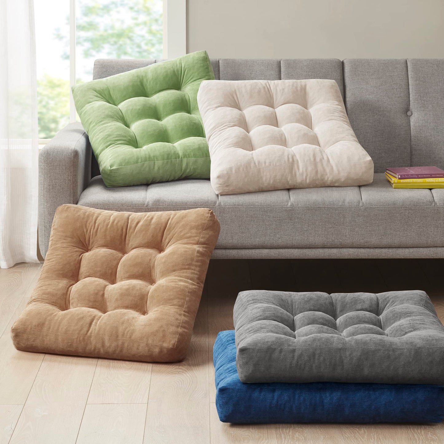 Degrees of Comfort Floor Cushion 6 Pack for Meditation, Home Office & Studio – Corduroy Soft Seating Set, 22 Inch, High-Density Foam, Square Shape, Coffee