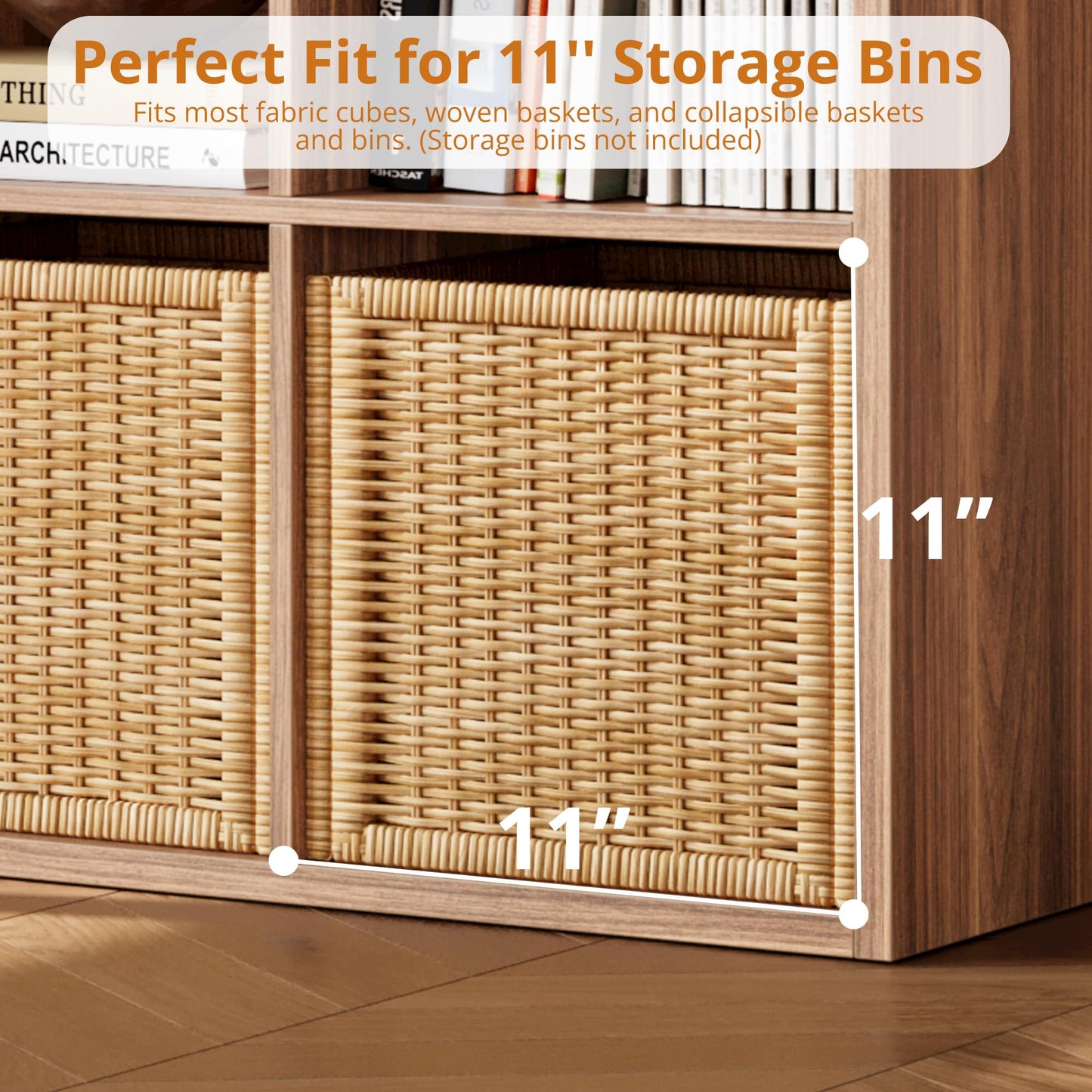 IRONCK Bookshelf, 8-Cube Storage Cube Shelf Organizer, Extra Thick Frame Horizontally & Vertically Reversible Bookcase with Open for Living Room, Bedroom, Home Office, Oak Brown