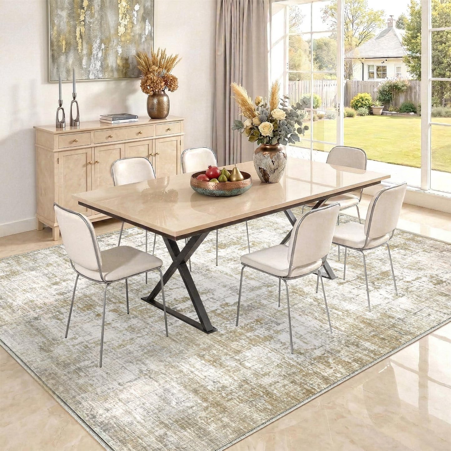 Syrlfar 8x10 Area Rugs Washable Living Room Rug-No Slip Soft Carpets Modern Abstract Indoor Floor Stain Resistant Large Carpet for Bedroom Dining Room Farmhouse Nursery Home Office Tan