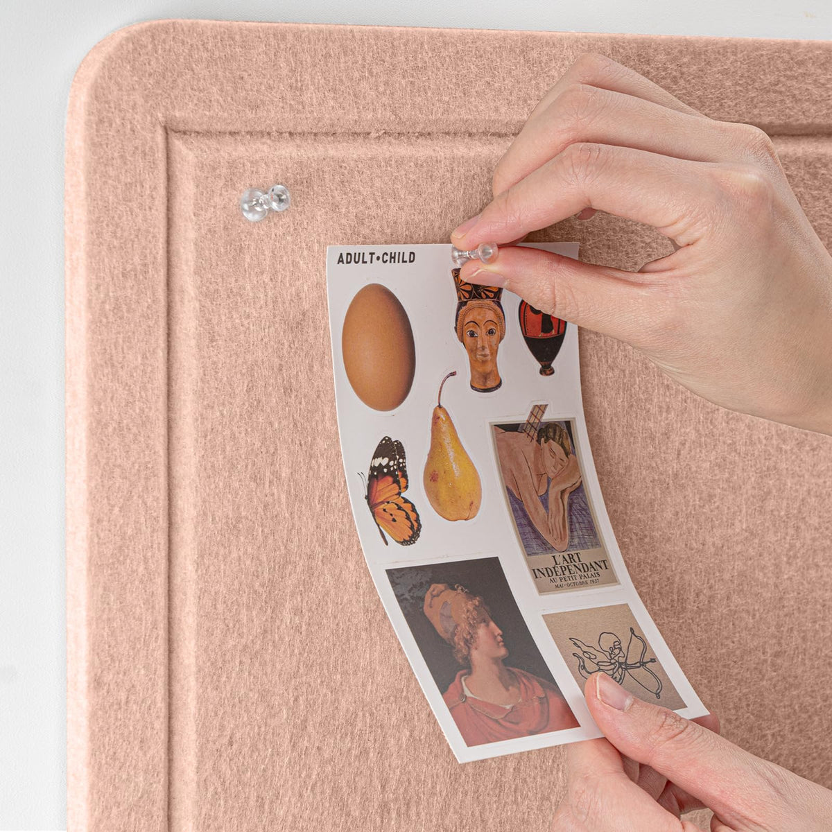 Lightomorrow Bulletin Board, 24 x 18 inches Felt Board Decorative Pin Board, Cork Board Alternative for Wall, Foldable Photo Board Self-Adhesive Vision Board Mood Board with 20 Pushpins - Mauvey Pink