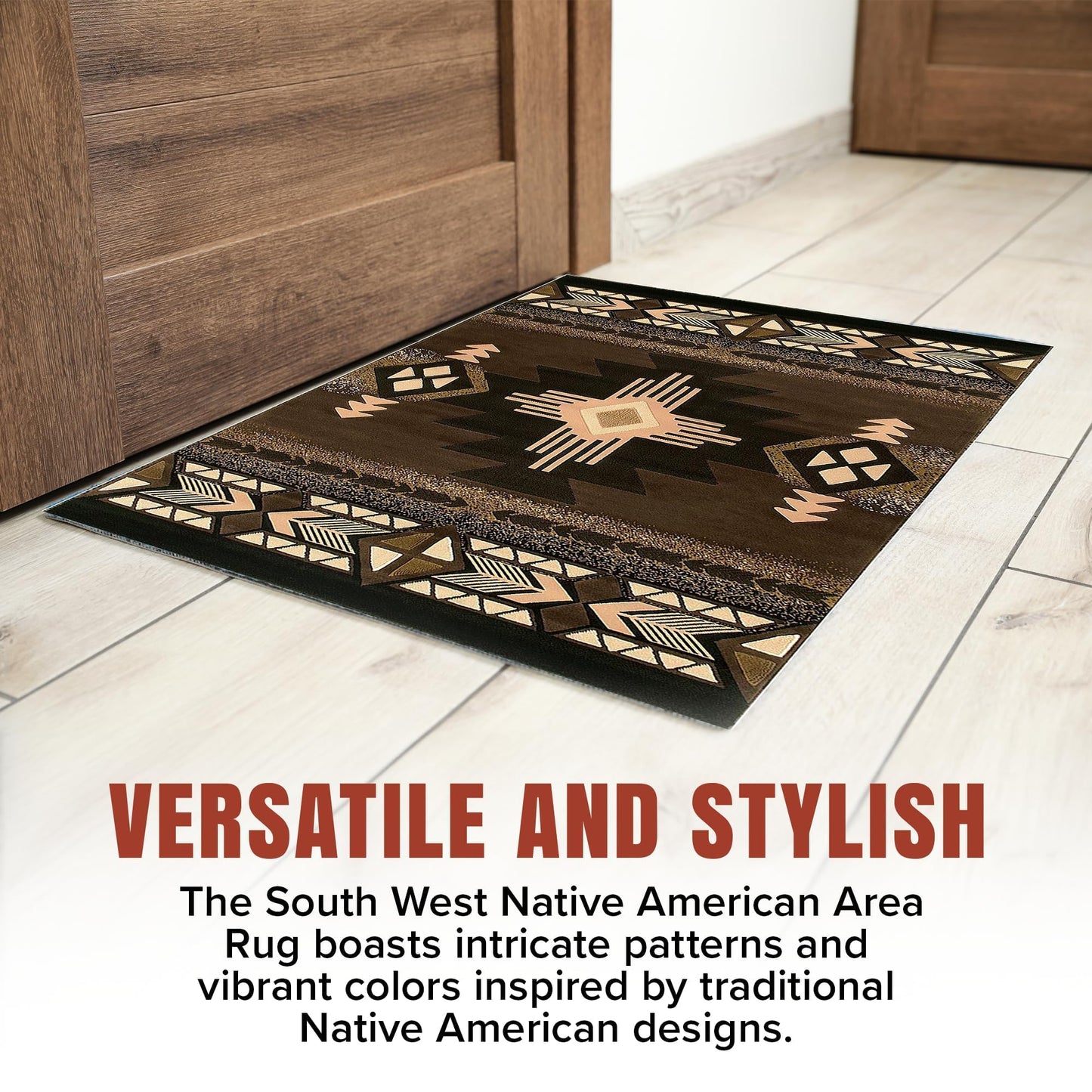 YHSF South West Native American Area Rug C318 - Easy Clean, Thick, Soft, Durable Native Tribal American Indian Inspired Rug for Bedroom/Living Room and more - Chocolate Brown, 3 Feet x 4 Feet 7 Inches