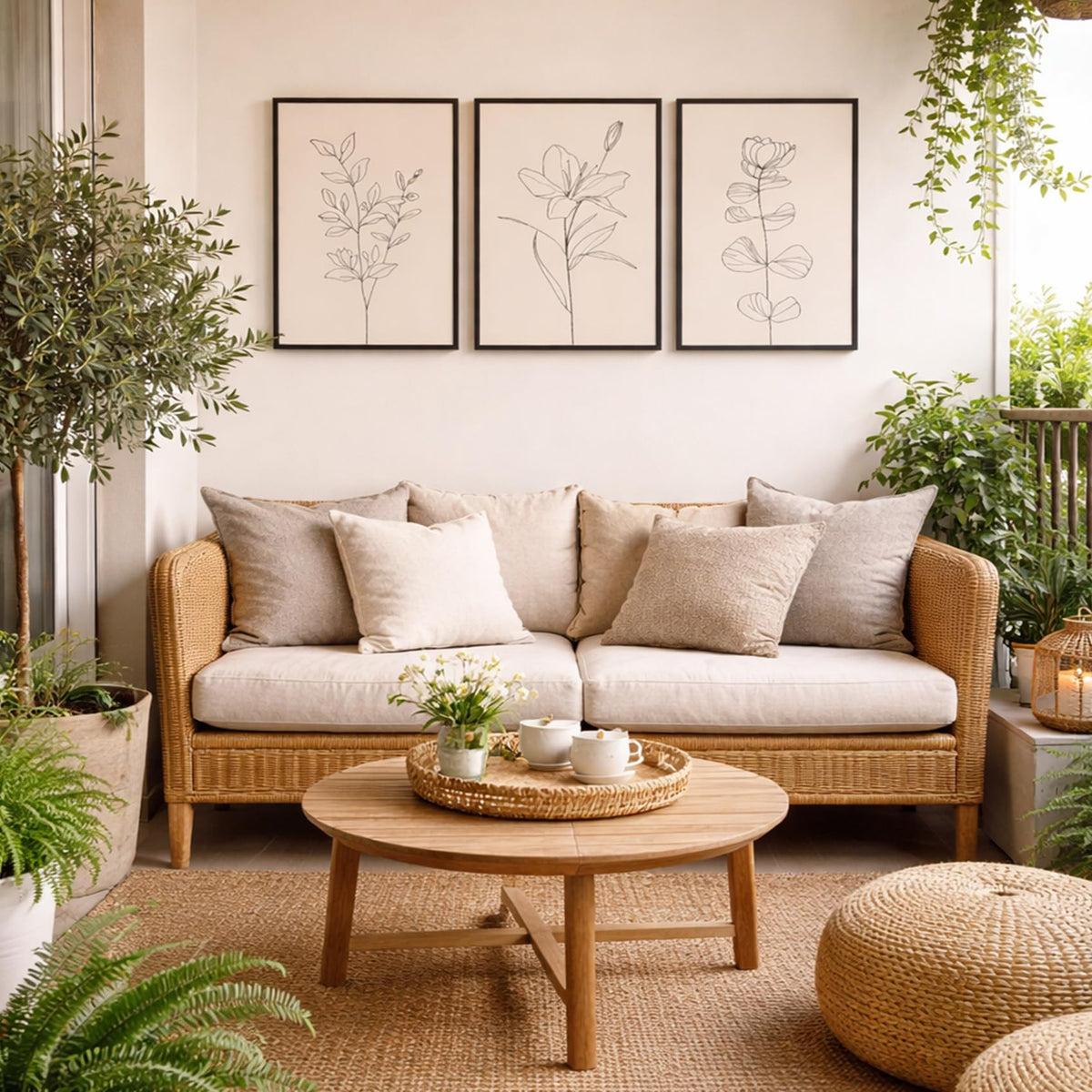 CHTEXA Minimalist Botanical Wall Art Set Of 3 Framed Canvas Prints Neutral Beige Plant Line Art Decor For Living Room Bedroom Bathroom Office 12x16 Inch