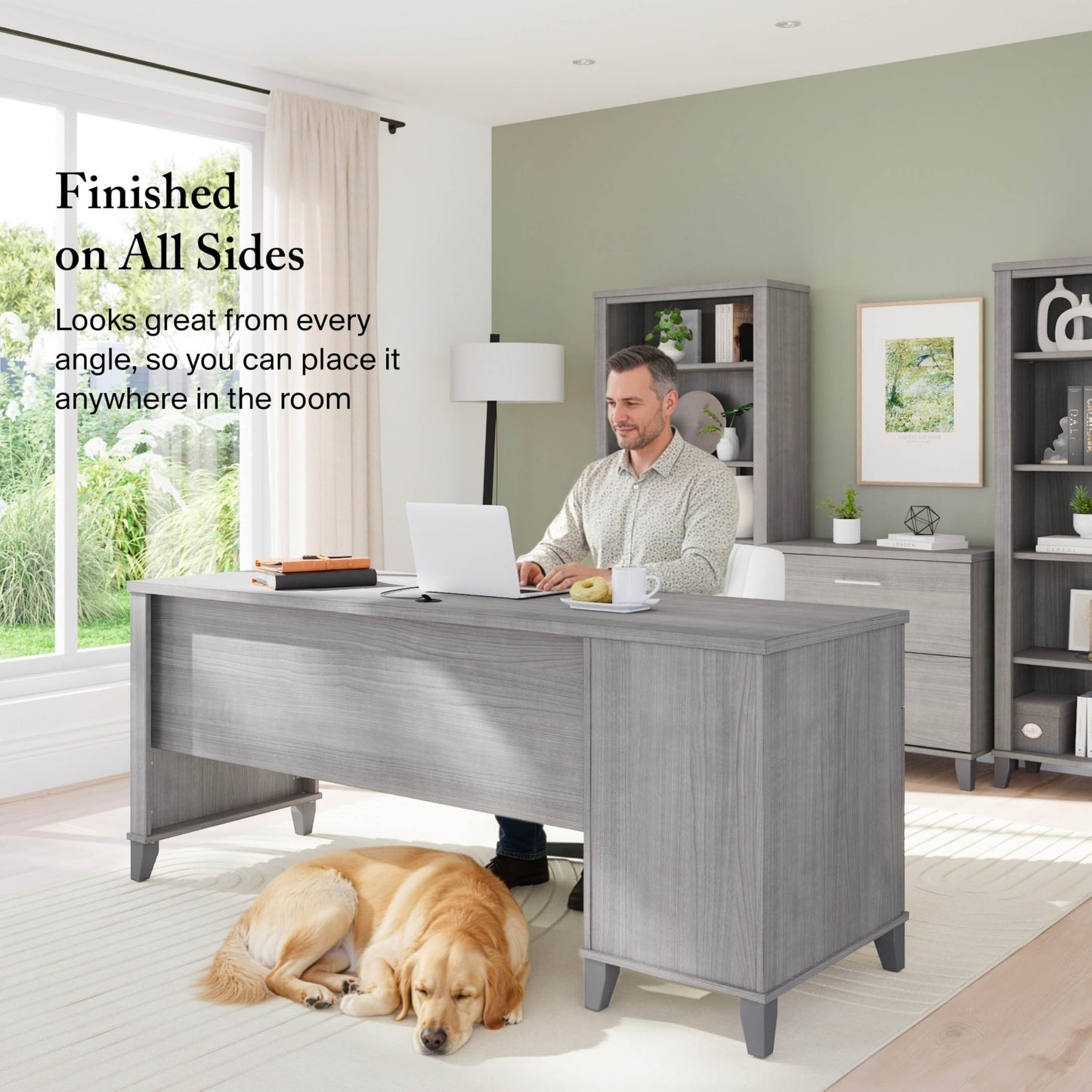 Bush Home 72-inch Home Office Desk with Drawers, Large Computer Table for Personal Workspace, Somerset Collection, Platinum Gray