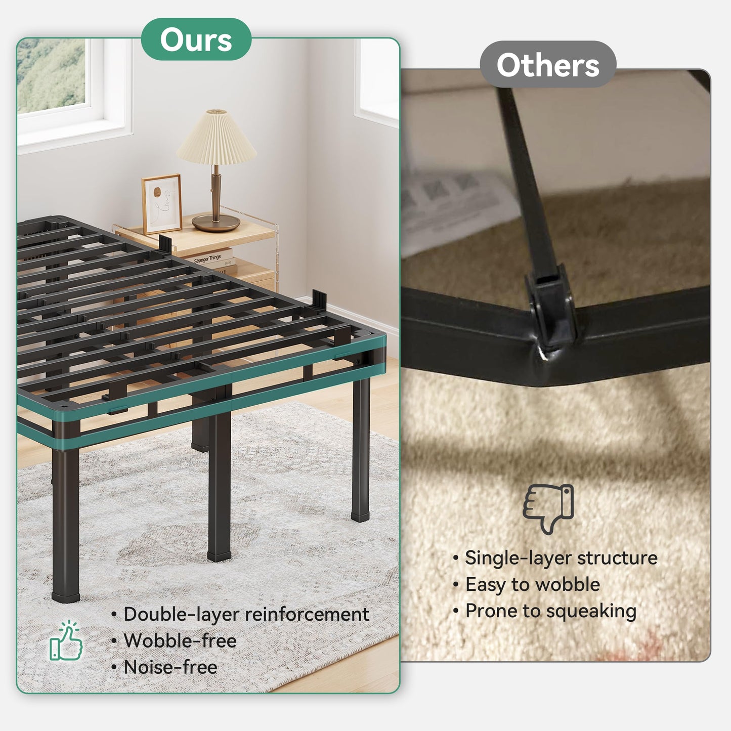 Superay Full Bed Frame, 20 inch Metal Bed Frame & Box Spring 2 in 1 Platform with Rounded Legs, Double Layer Bed Frame with Matress Gasket & headboard Adapter, Support Up to 4000lbs