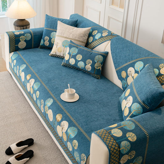 tianxinbaobei Boho Couch Cover, Non Slip Washable Sofa Covers, Chenille Couch Covers Quilted, Bohemian Sofa Slipcovers, Furniture Protector for Armrest and Backrest(Blue,28"x28",1pc)