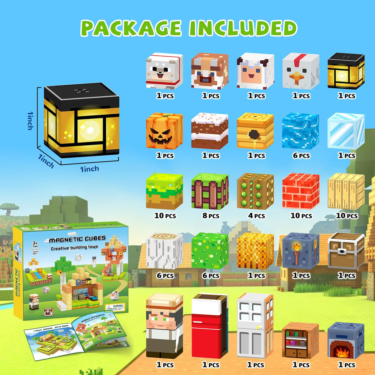 Hiwawind Magnetic Building Blocks Farm Animals, STEM Sensory Magnet Cubes, Montessori Educational Toys for 3 4 5 6 7 8 Year Old Boys & Girls, Birthday Gift