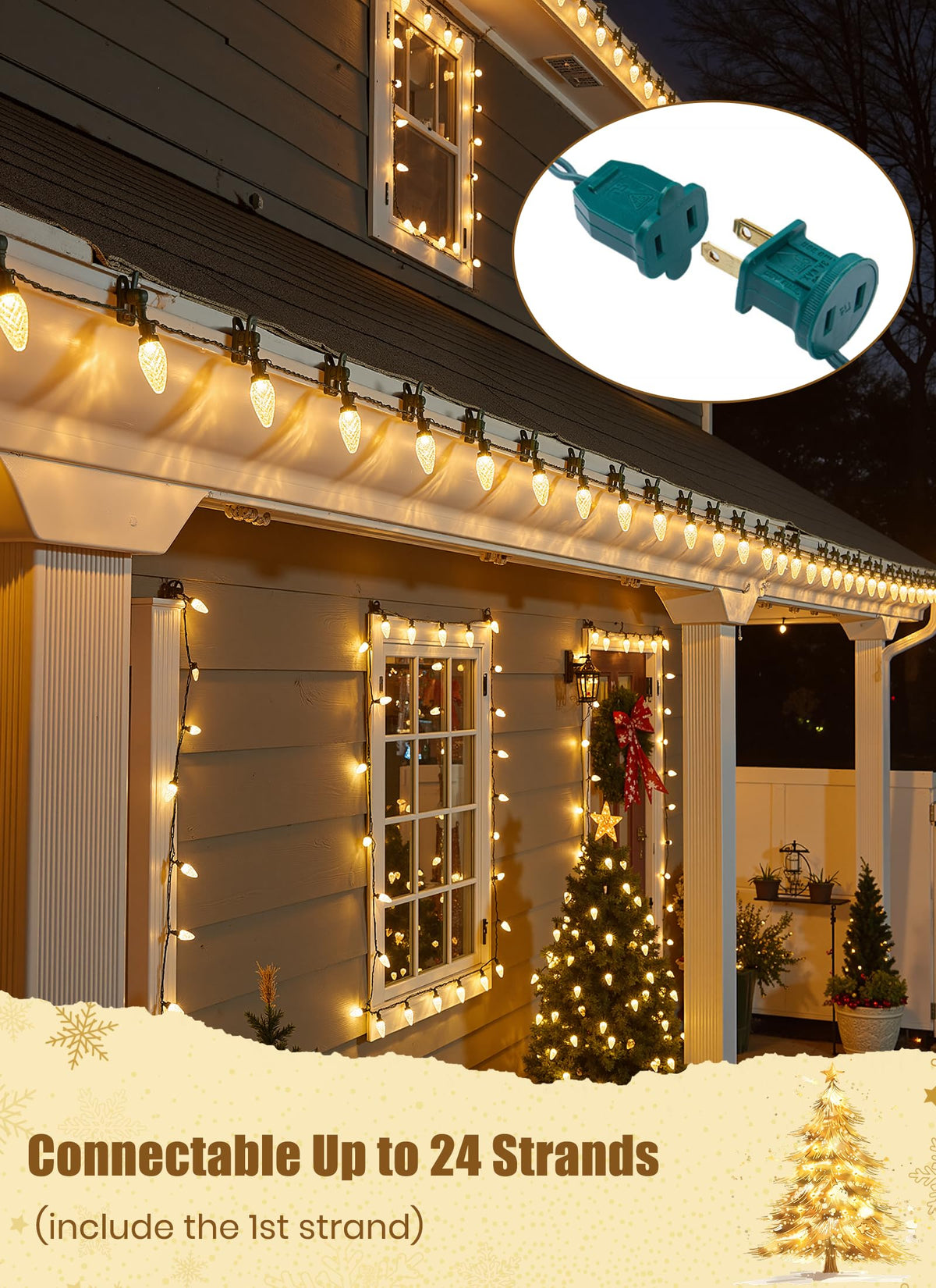 C9 LED Christmas Lights Outdoor, 68 Feet 100 LED Strawberry String Lights With 100 Spring Clamps, Waterproof Commercial Grade Extendable for Outside Roofline Patio Home Xmas Decoration, Warm White