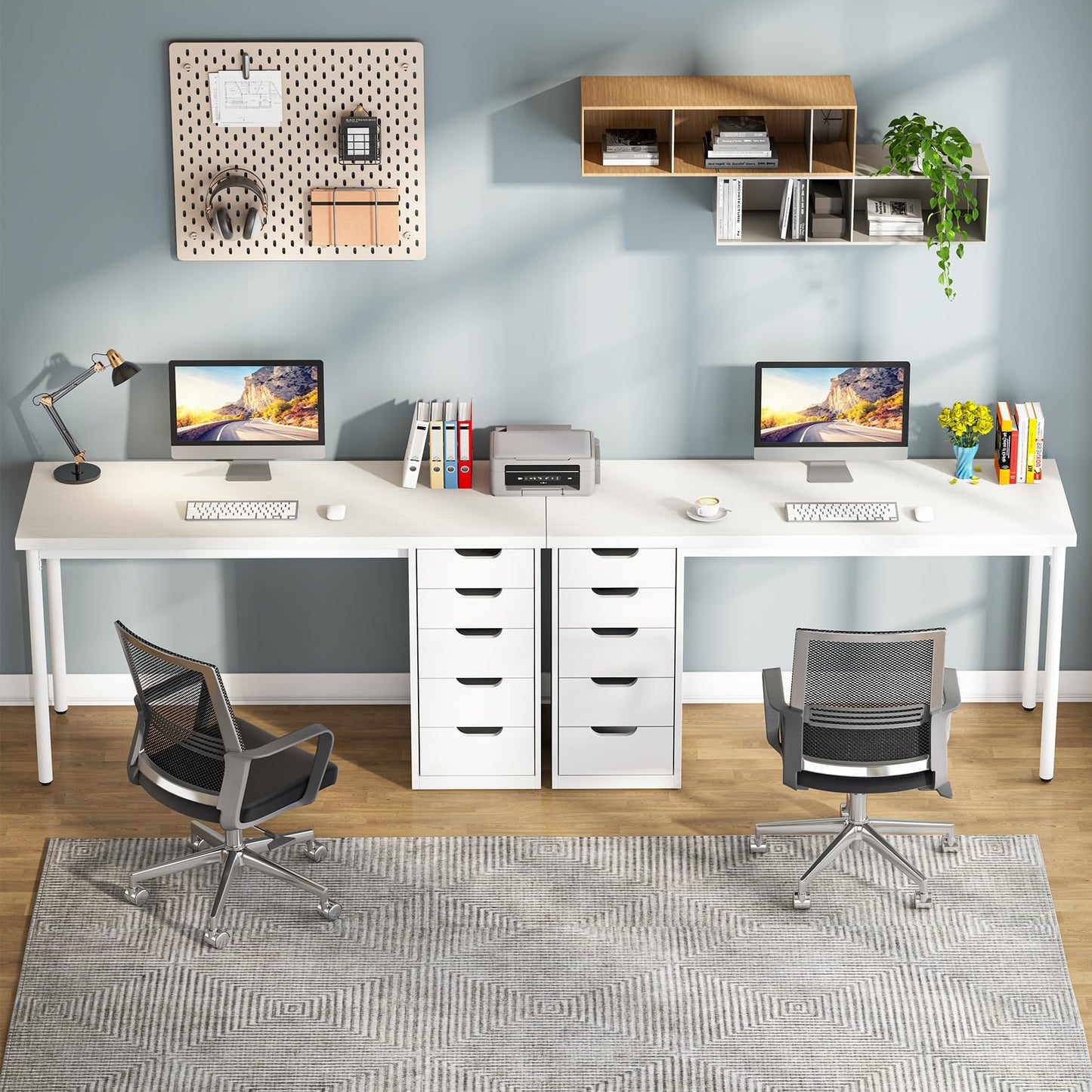 Tribesigns Computer Desk with 5 Drawers, 47 inches Rustic Brown Home Office Desk with Storage, Modern Simple Laptop Desk Study Writing Table for Small Spaces (1, White)
