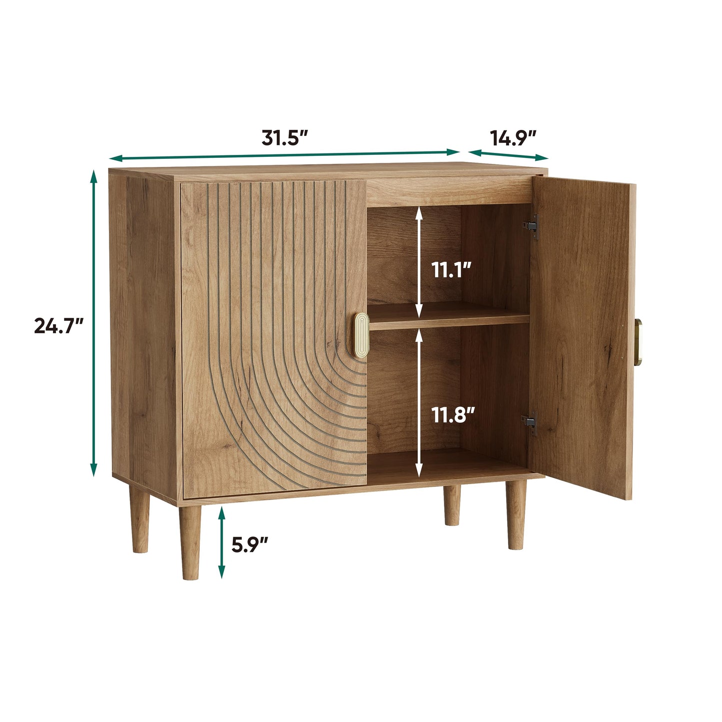 Smuxee Oak Sideboard Cabinet, Freestanding Buffet Cabinet with Line Groove Design, Wood Storage Cabinet with Adjustable Shelf for Living Room, Entryway, Hallway