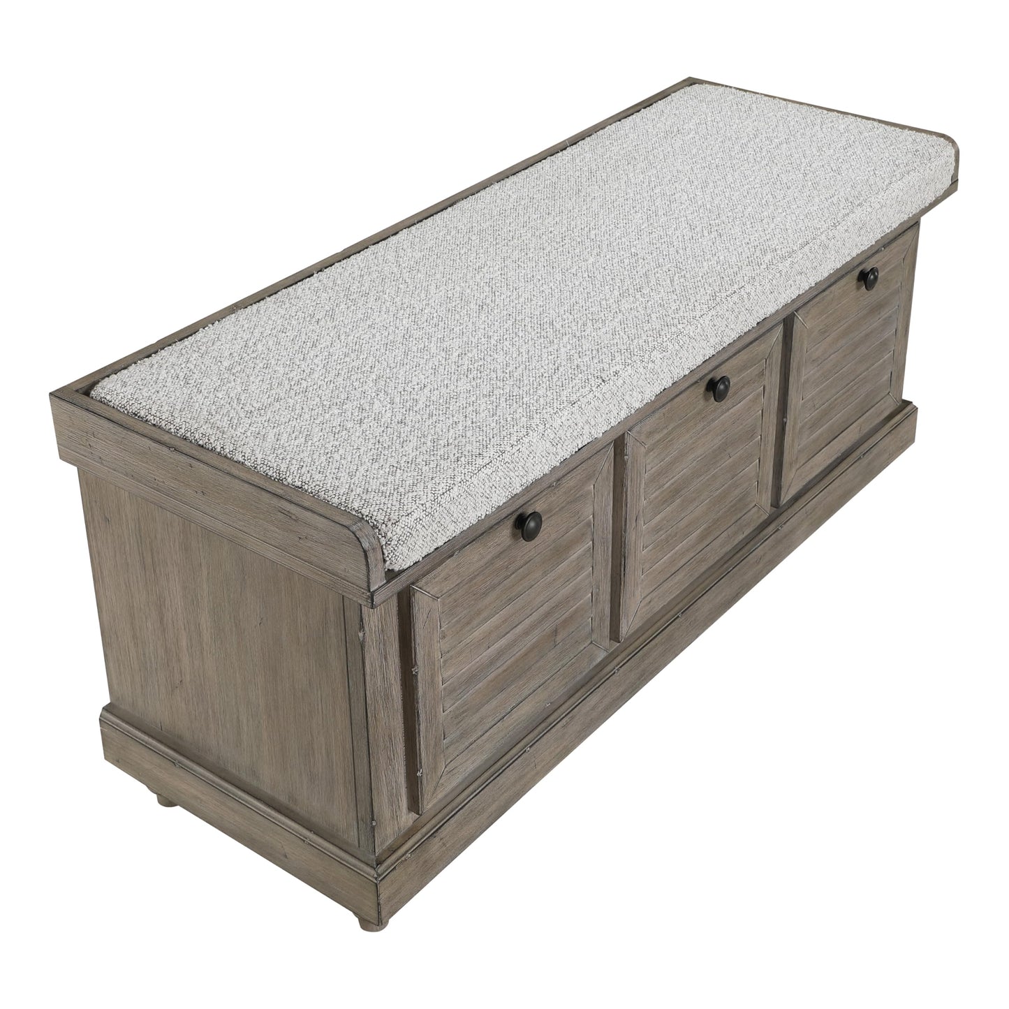 OSP Home Furnishings Dover Coastal Lift-Top Storage Bench with Shutter Face Styling, Goldstone Finish with Salt and Pepper Cushion