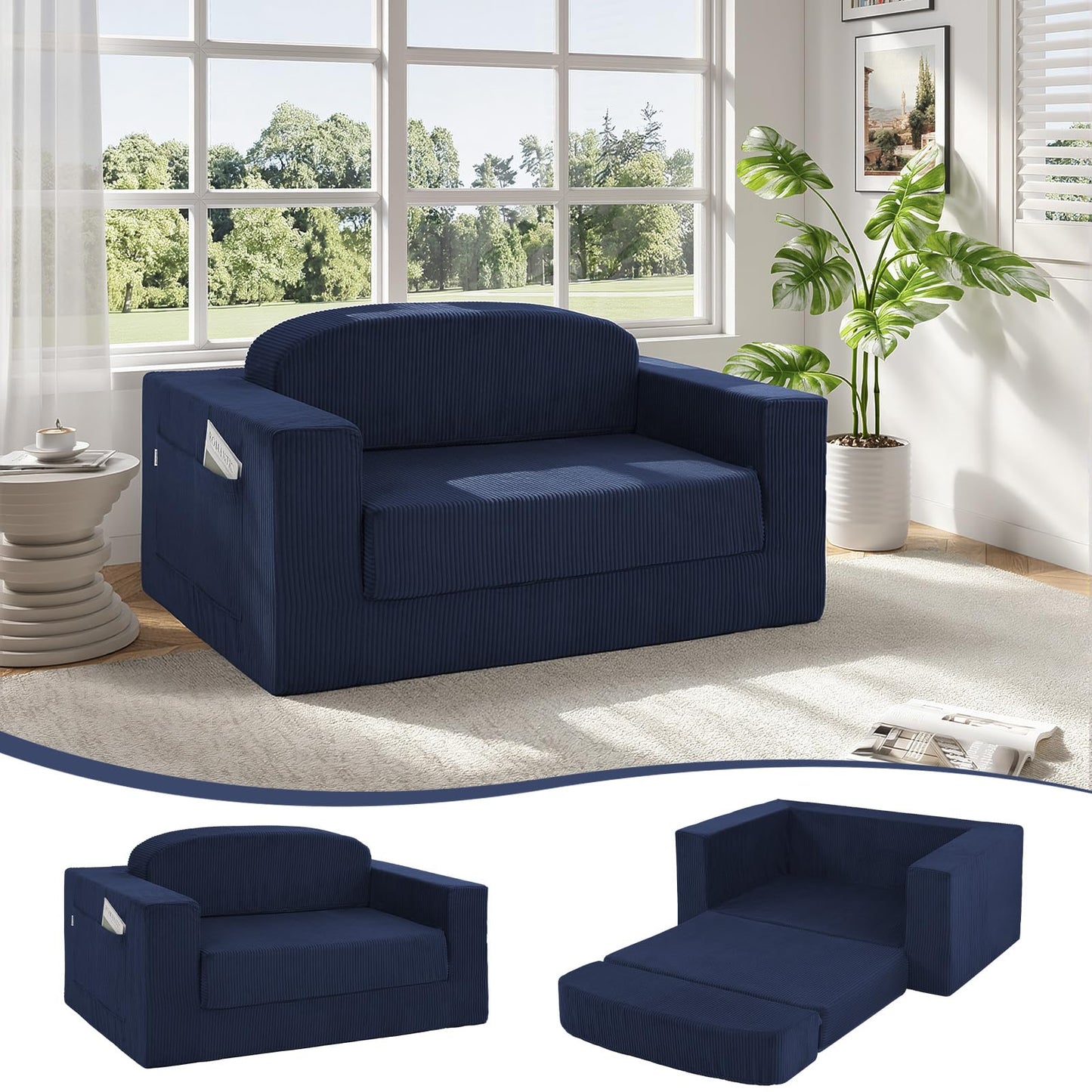 MeMoreCool Boneless Corduroy Loveseat & Sleeper – 2-in-1 Fold-Out Futon Couch Bed with High-Density Foam, Removable Washable Cover for Apartments, Guest Stays, Small Bedrooms
