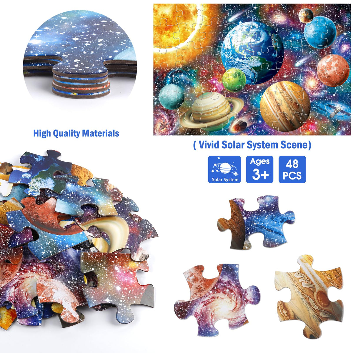 Jumbo Floor Puzzle for Kids,48 Piece Solar System Planet Large Jigsaw Puzzles for Toddler Ages 3-5,Preschool Educational Learning Space Toys,Easter Gift for Boys & Girls Ages 4-8