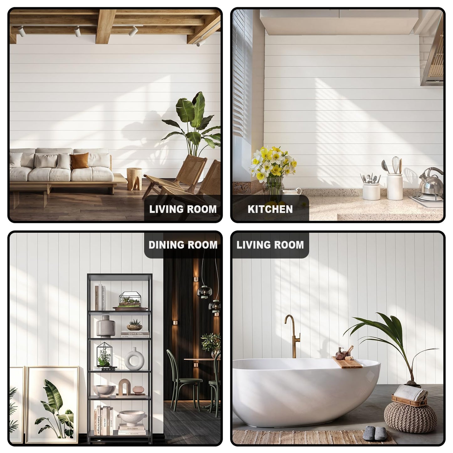 Geelin Shiplap Peel and Stick Panels for Walls Self Adhesive PVC Slat Wall 15.75"x 118" Panel Peel and Stick Wallpaper Backsplash Soundproof Wall Panels for Bedroom Living Room Decor Ceiling