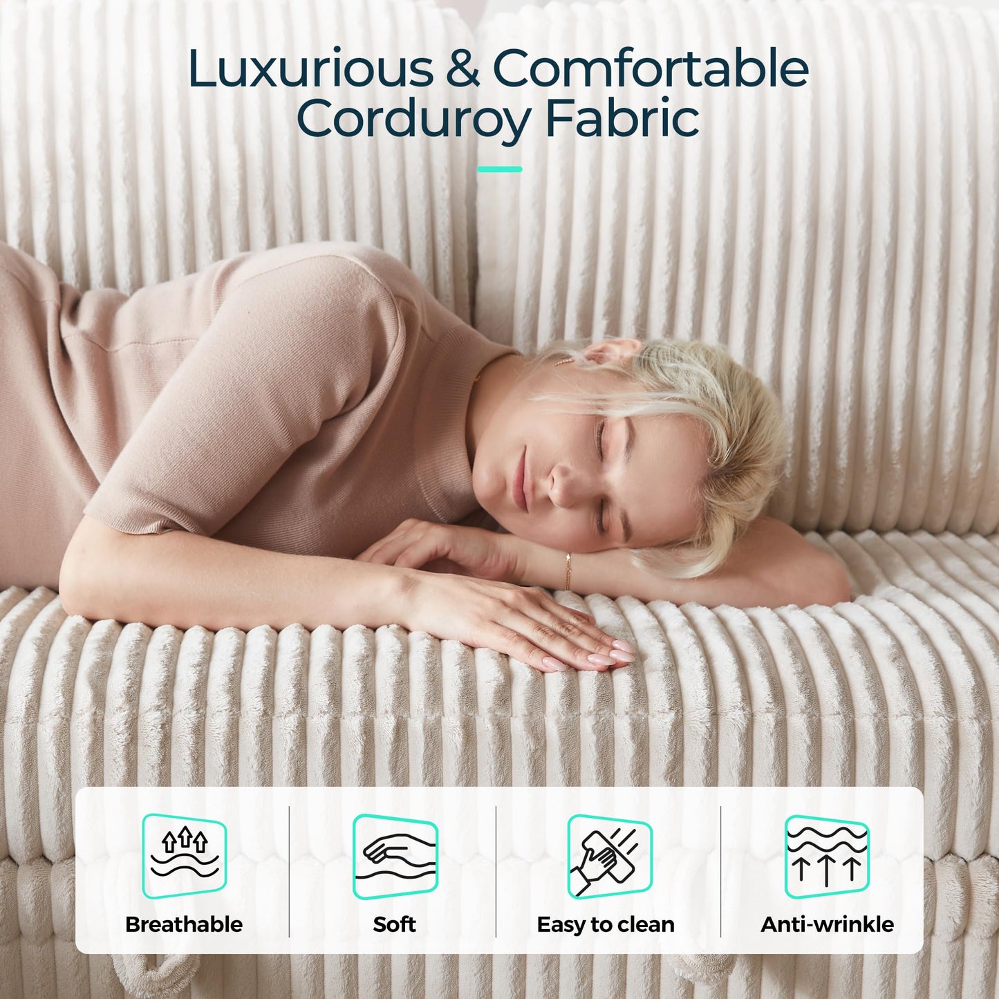 LINSY HOME Sectional Sleeper Sofa Pull Out Couches for Living Room (Beige, Sleeper Sofa 1) | Pull Out Sofa Bed, Storage, USB Charging, Cup Holders, Plush Corduroy