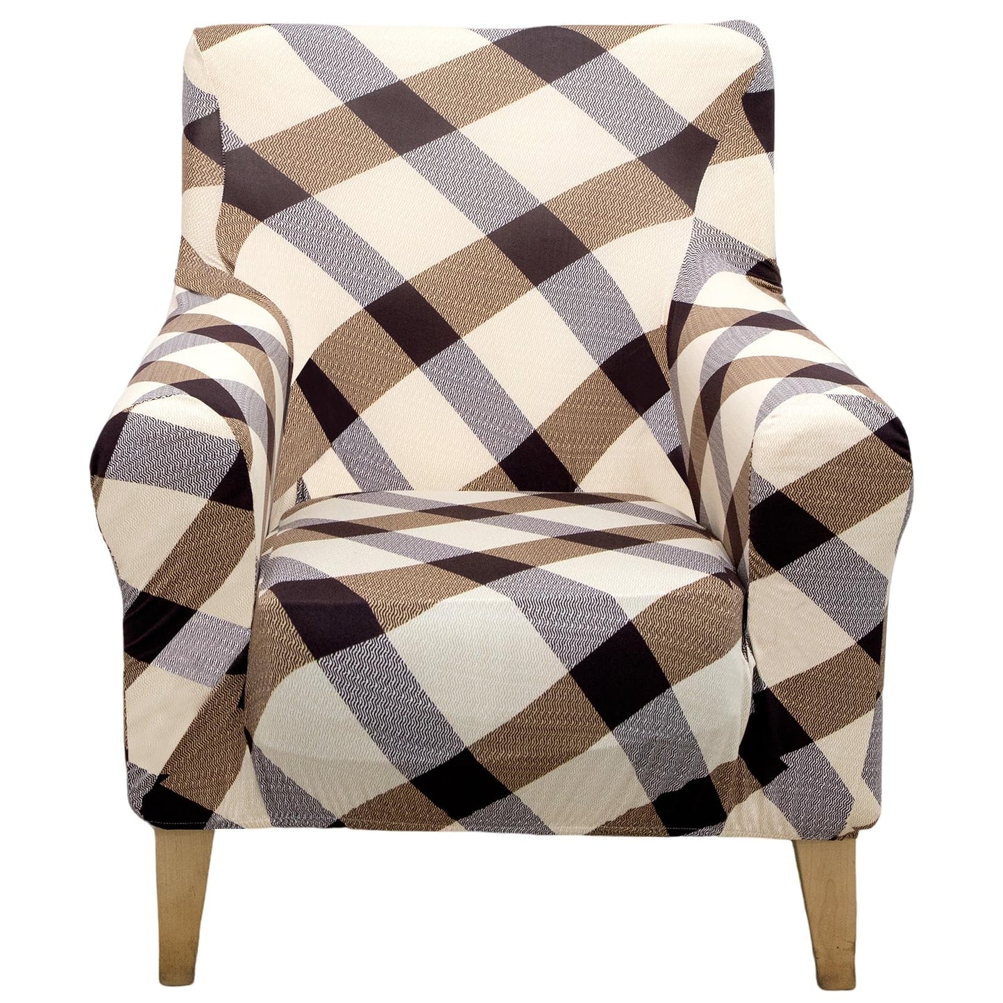 Adigau Printed Arm Chair Covers Stretch Armchair Slipcover Washable Furniture Protector Single Seat Couch Chair Cover for Living Room All-Season(Beige Plaid)