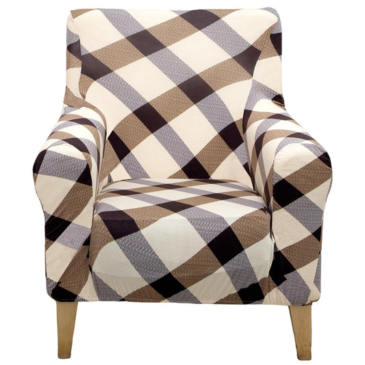 Adigau Printed Arm Chair Covers Stretch Armchair Slipcover Washable Furniture Protector Single Seat Couch Chair Cover for Living Room All-Season(Beige Plaid)