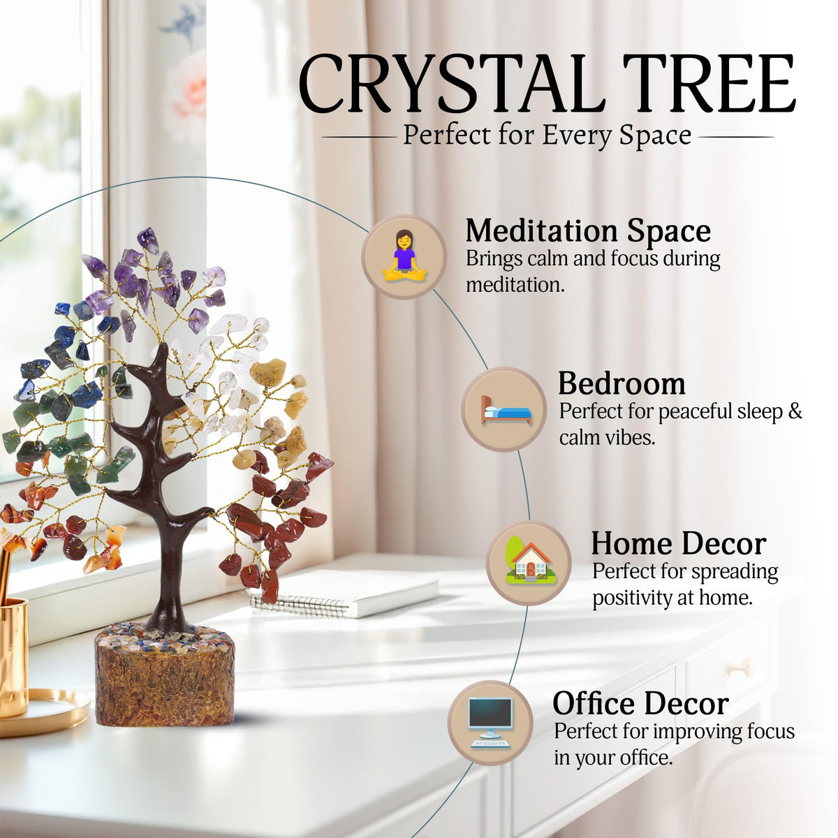 YATSKIA 7 Chakra Tree of Life, Gemstone Tree, Birthday Gifts for Women, Crystal Home Decor, Healing Crystals Room Decor, Ornaments for Living Room, Crystal Gifts for Women, Good Luck Gifts