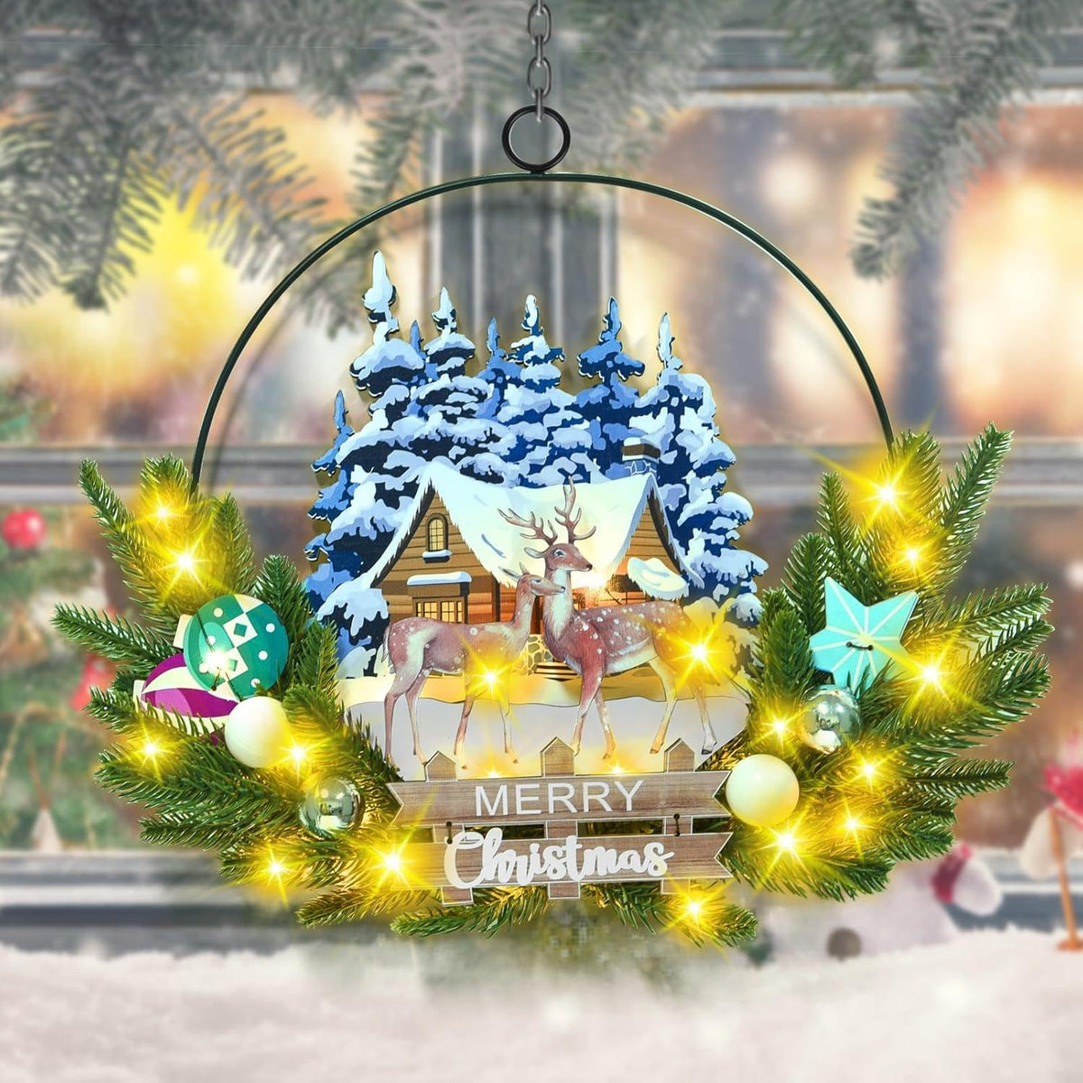 Christmas Wreath (Deer-Warm White)