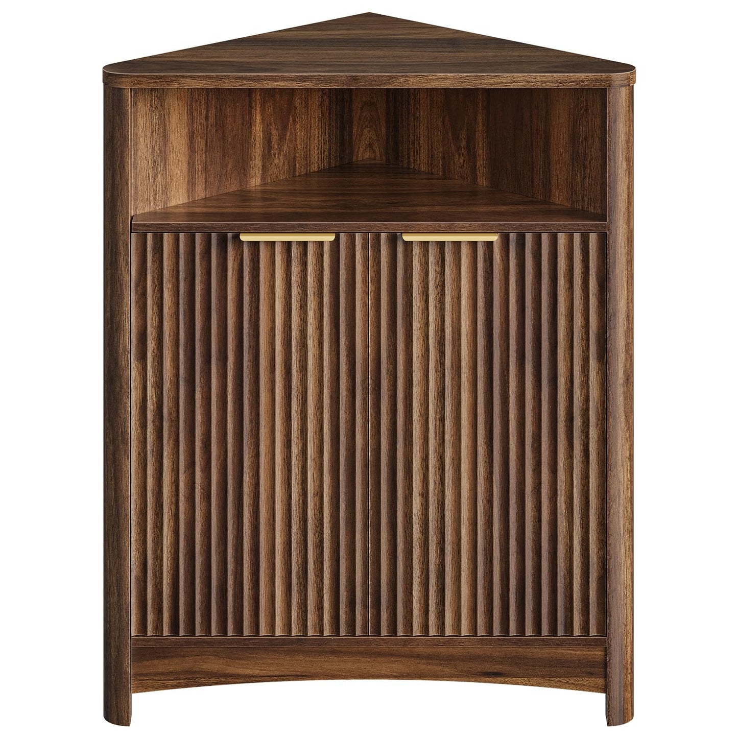 CHOEZON Corner Cabinet, Corner Storage with Fluted Panels and Adjustable Shelf, Modern Floor Cabinets for Small Spaces, Bathroom, Living Room, Kitchen, Walnut MCW23HT