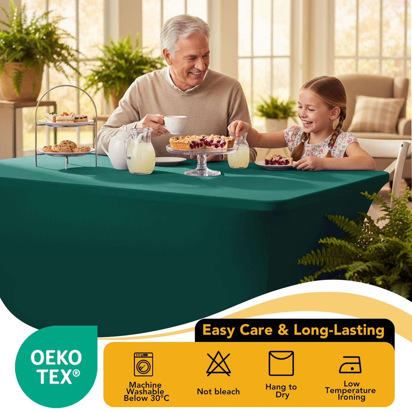 Dailyset 6-Pack Premium Hunter Green Spandex Tablecloths for 6ft Rectangle Tables, Stain & Wrinkle-Resistant, Washable Stretch Polyester Fitted Table Cover for Weddings, Banquets, Trade Shows Events