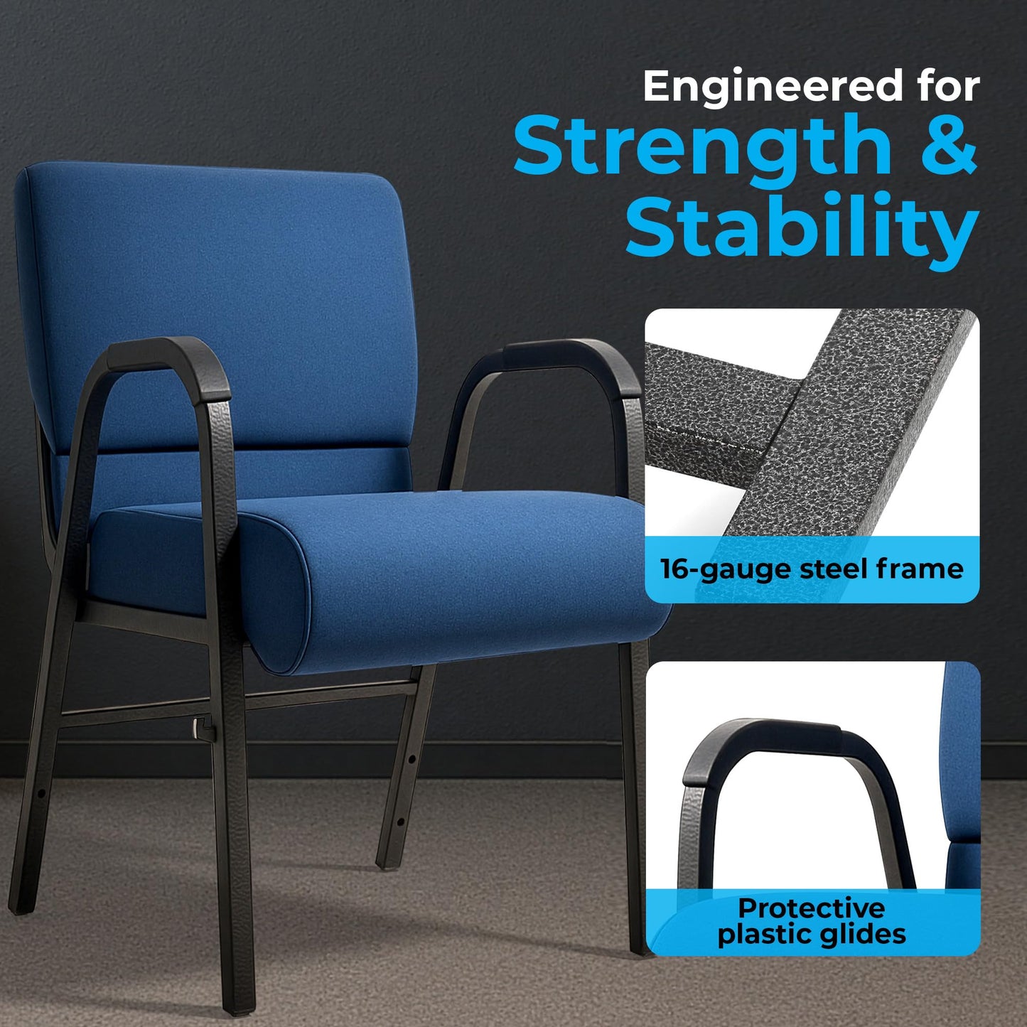 ANTAKIPRO Stationary Office Chair - Ergonomic Guest Chair with Waterfall Cushion Seat, Back Card Pocket & Armrests, Backrest Incline, Stackable Design, Suitable for Reception & Waiting Rooms