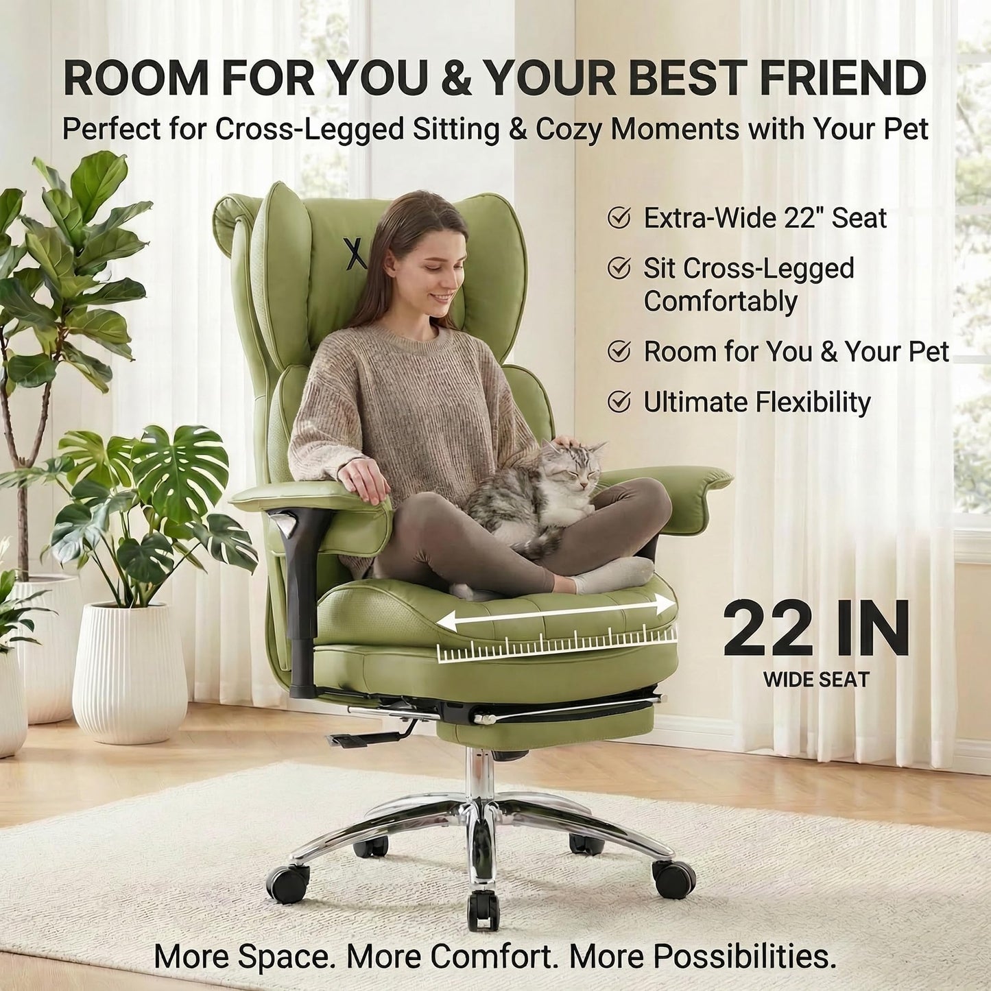 ATMILD Big and Tall Office Chair, 400lbs Heavy Duty Wide Seat Executive Chair with Footrest, High Back Leather Computer Desk Chair for Home Office (Green)