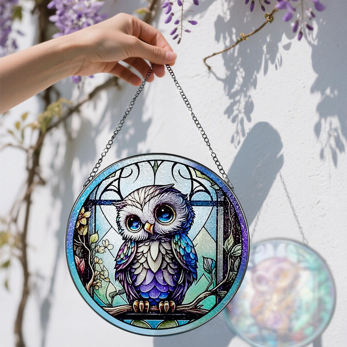 8 Inch Stained Glass Suncatcher Ornament, DOUHASU Owl Sun Catchers Indoor Window, Stained Glass Window Hanging, Home Decor, Owl Lovers Gifts for Women, Men, Friend, Relative