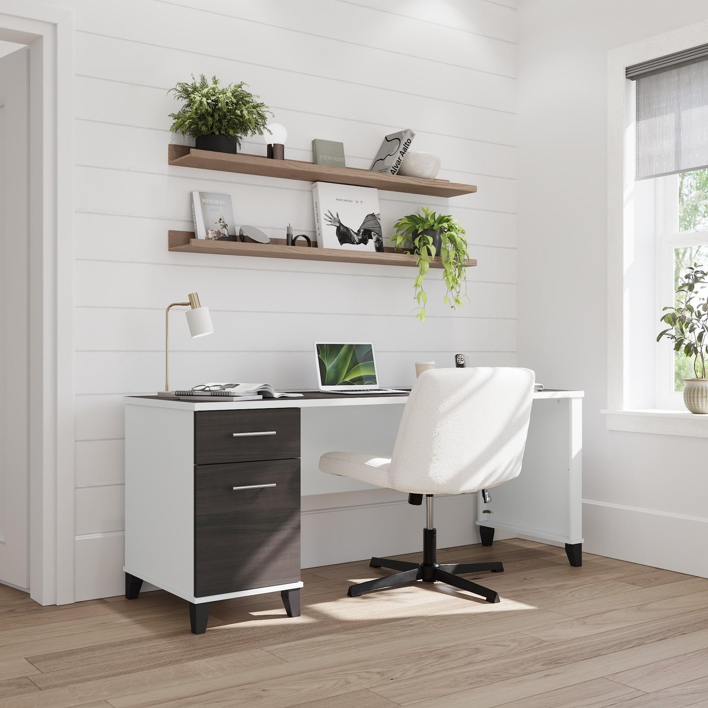 Bush Home 72-inch Home Office Desk with Drawers, Large Computer Table for Personal Workspace, Somerset Collection, White and Storm Gray