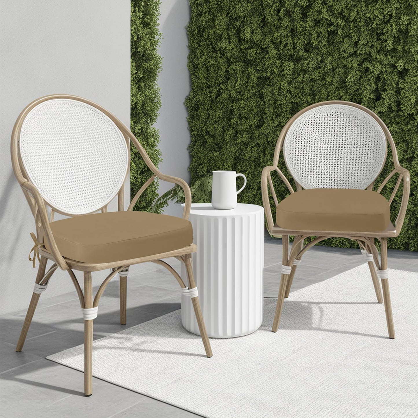 idee-home Outdoor Chair Cushions Set of 2, 17" x 17" Thick D-Shaped Patio Furniture Outdoor Seat Cushions Waterproof with Ties, Dining Pads