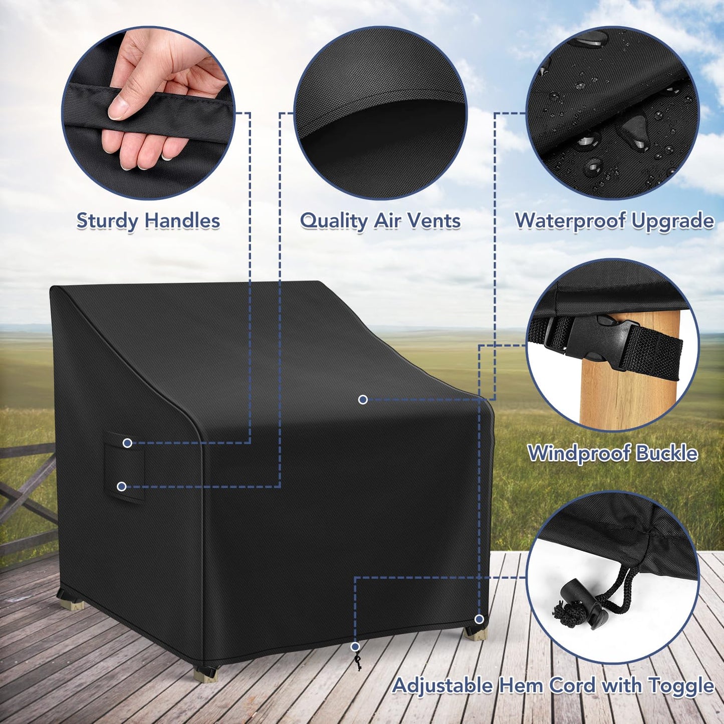 Richwon Adirondack Chair Covers Waterproof, Lawn Outdoor Chair Covers 2 Pack, Patio Chair Covers for Outdoor Furniture Fits up to 32W x 37D x 36H inches, Black