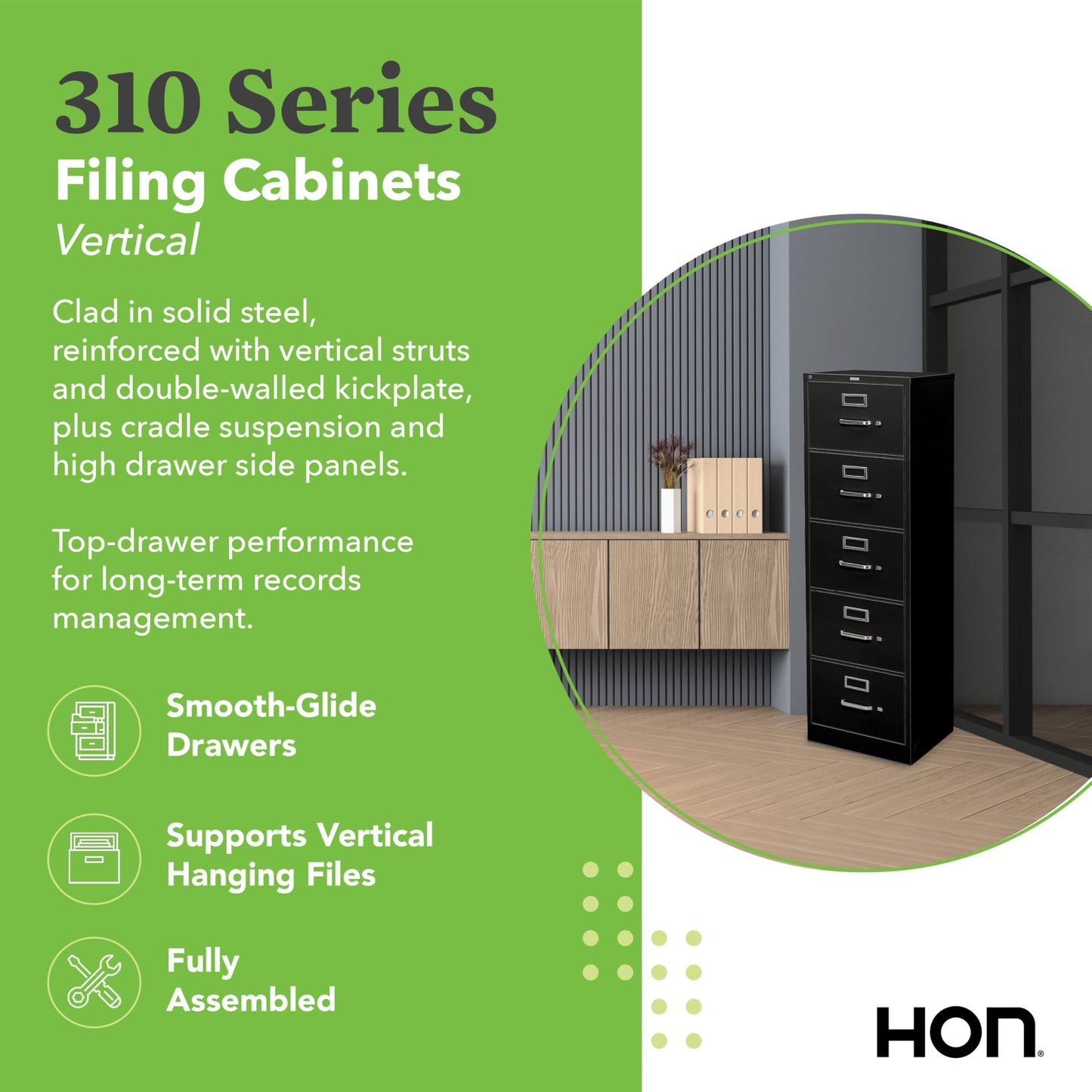 HON 5 Drawer Vertical File Cabinet with Lock, Metal Filing Cabinets with 5 Drawers for Hanging Files and Letter Files, 26.5" Deep, Black