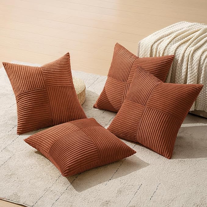 MIULEE Boho Farmhouse Rust Decorative Throw Pillow Covers 18x18 Inch 4 Packs