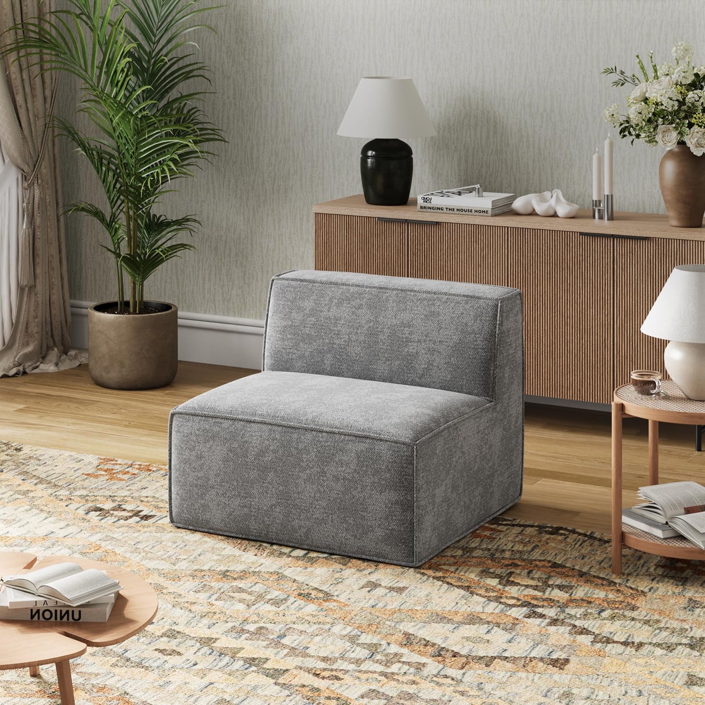 Novilla Modular Sectional Sofa, No Assembly Cloud Sectional Couch with Smarts Coil® Support, Chenille Fabric Sectional Sofa, Boneless Couch for Living Room Apartment, Dark Gray (Armless Chair)