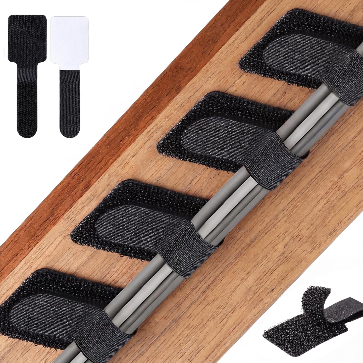 100PCS Cable Management Under Desk, Hook and Loop Cable Straps Self Adhesive Cable Organizer, Reusable Cable Ties for Cords Home Office TV Computer Car Wire Organizer, Black