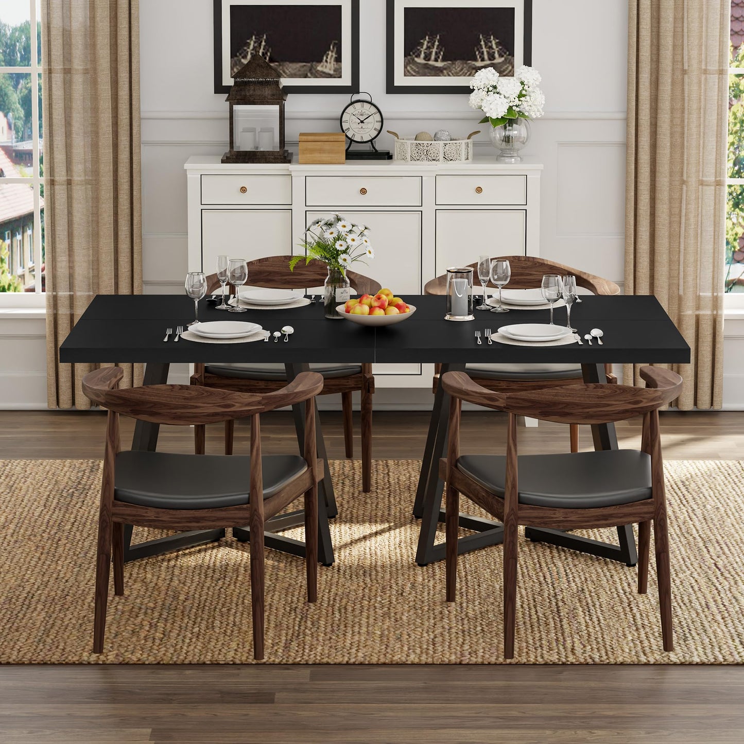 Apicizon Square Kitchen Table for 2, Small Dining Table with Metal Base, 31.5" Modern Dinner Table for Dining Room Apartment Restaurant, Black