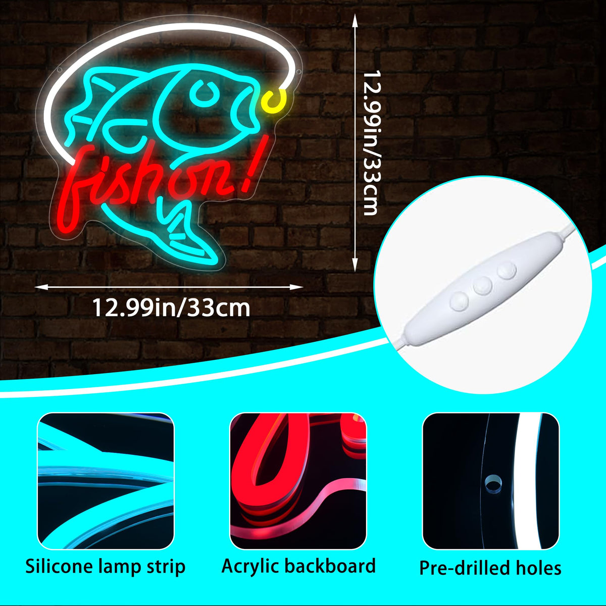 Fishing Neon Sign for Wall Decor Fishing Neon Light for Man Cave Dimmable LED Light Up Sign for Bedroom Living Room Club Party Birthday Gifts Wall Art Size 12.9 * 12.9(WZCP051)