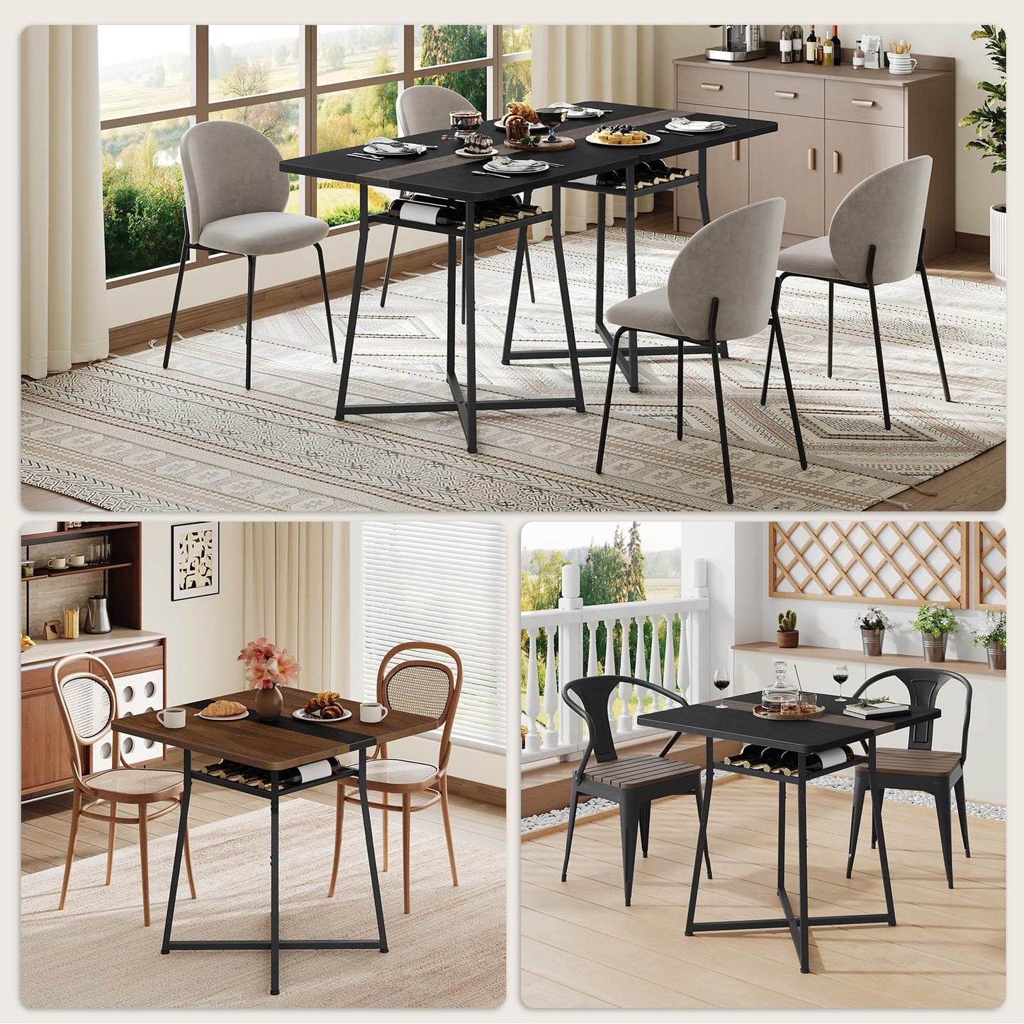 YATINEY Dining Table, 29.5'' Kitchen Table, Dining Room Table with Wine Rack, Versatile Small Dining Table, Easy Assembly, for Restaurant, Cafe, Apartment, Black and Gray CZ02BB