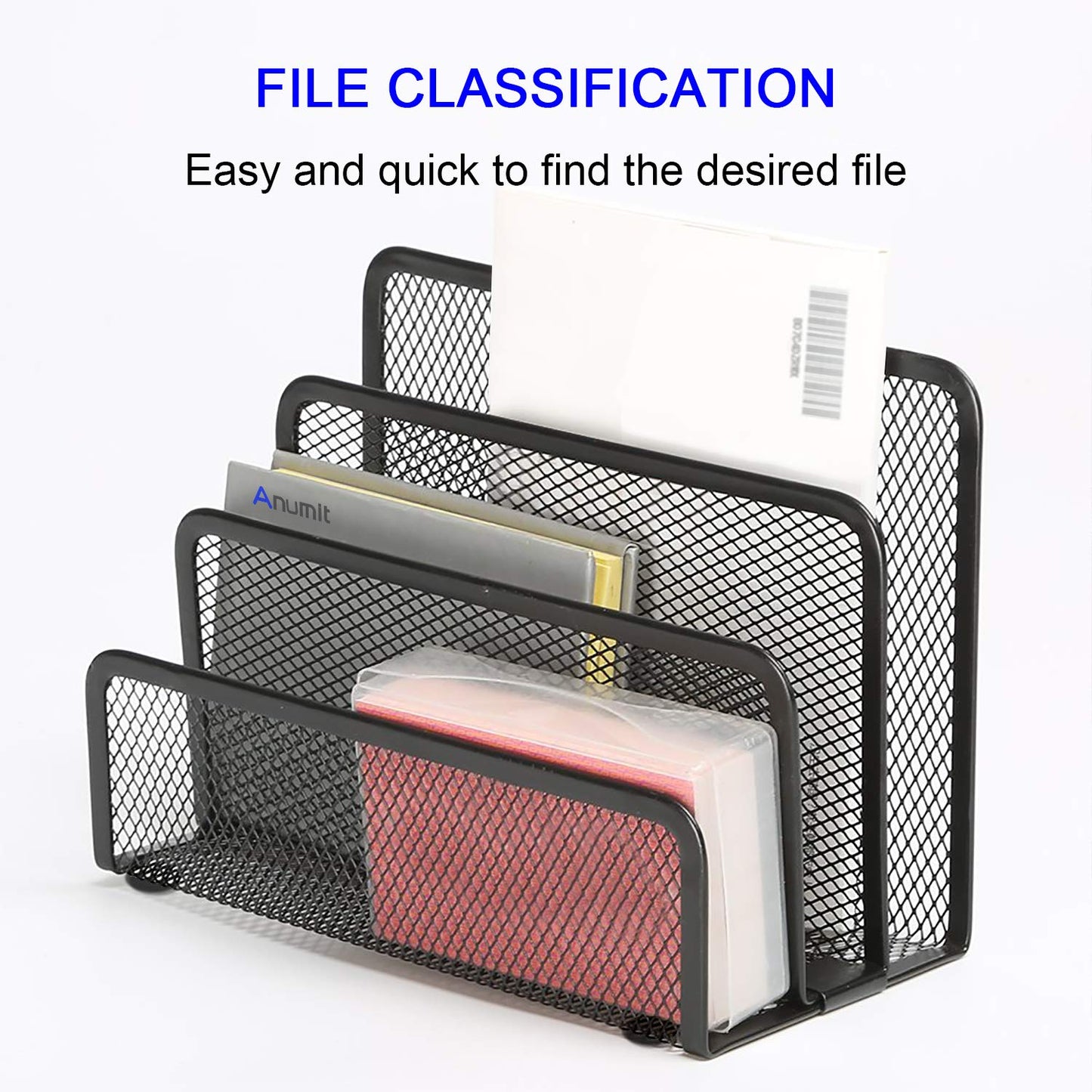 Anumit Desk Mail Organizer, File Holder Letter Sorter with 3 Vertical Upright Metal Mesh Compartments Document, Filing, Folders, Mail, Paper Organizer for Home or Office Desktop (1PCS)